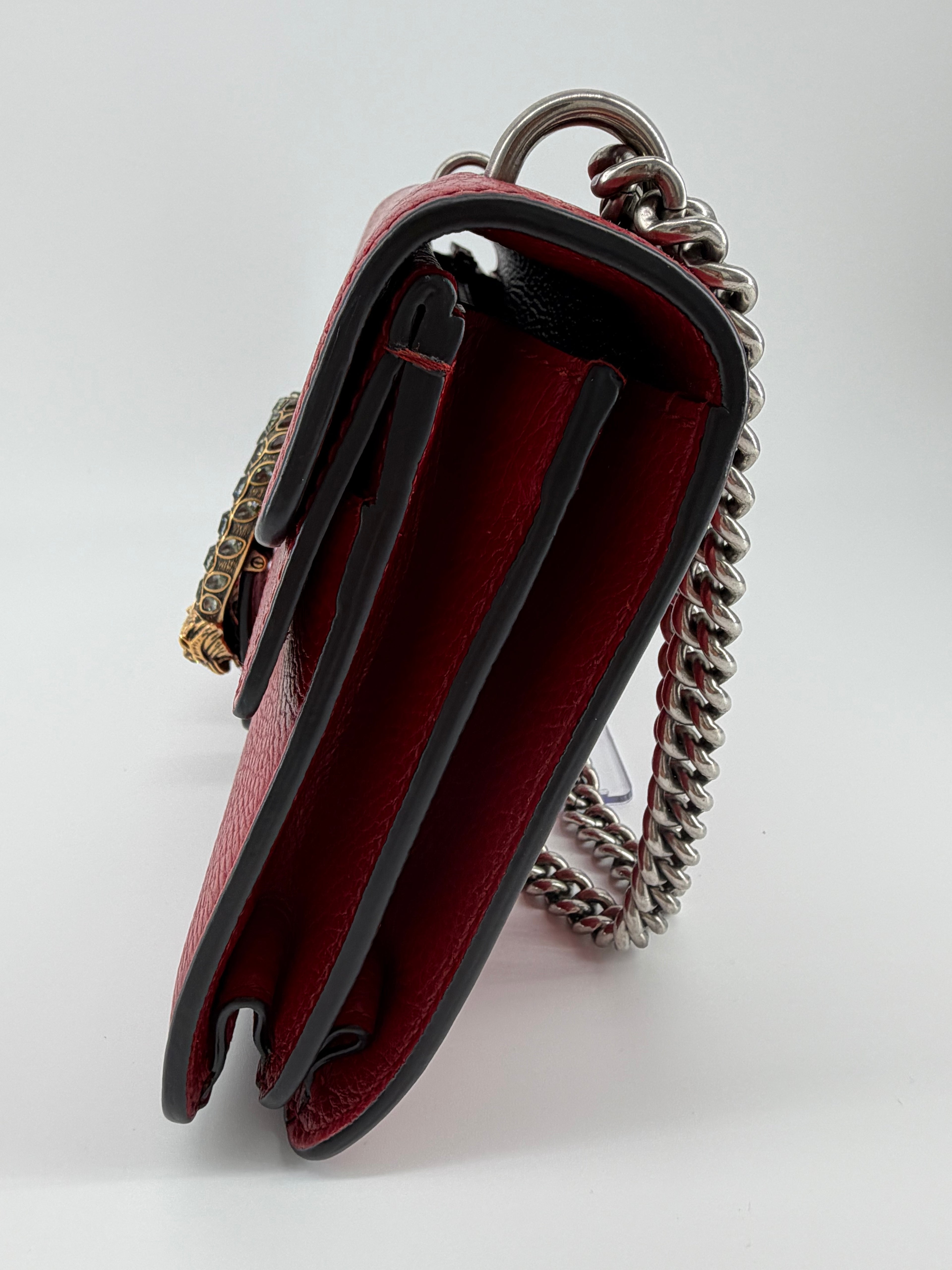 Gucci Dionysus Medium Red Leather Crystal Tiger Head Shoulder Bag