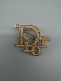 Vintage Christian Dior CD Logo Crystal Brooch – Gold-Tone Rhinestone Pin
