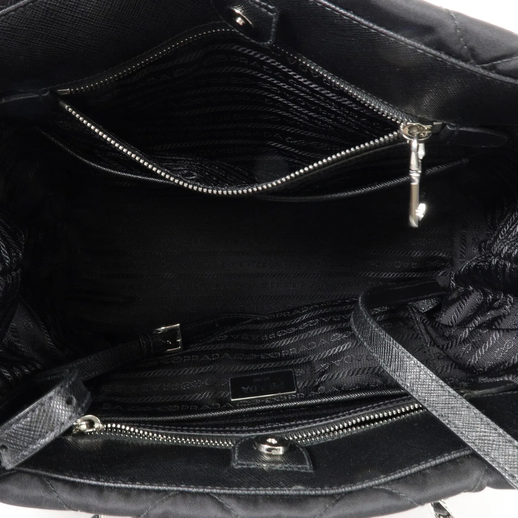 PRADA Quilted Tessuto Tote Bag 2 Way Shoulder Bag Black Nylon