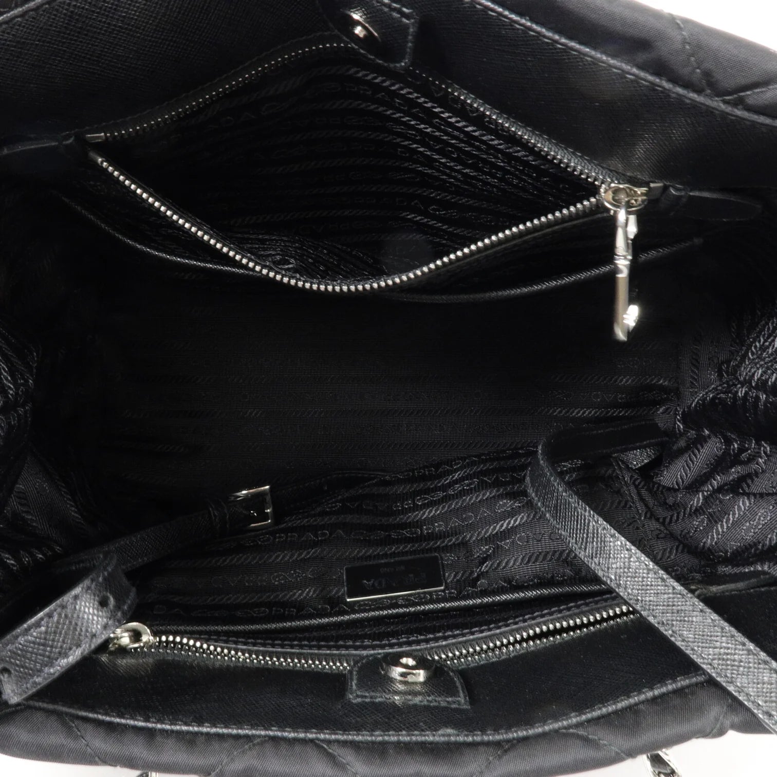 PRADA Quilted Tessuto Tote Bag 2 Way Shoulder Bag Black Nylon