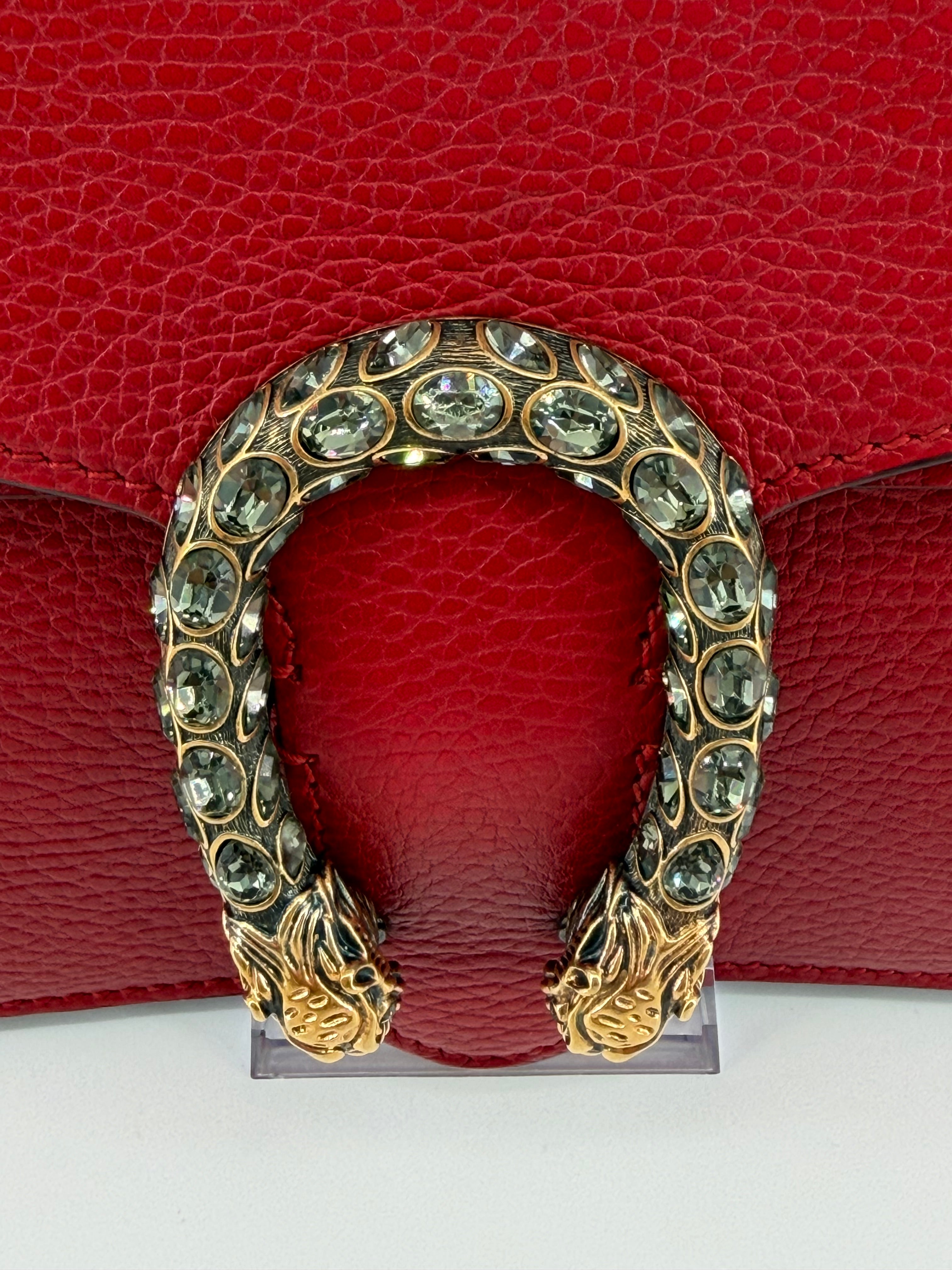Gucci Dionysus Medium Red Leather Crystal Tiger Head Shoulder Bag