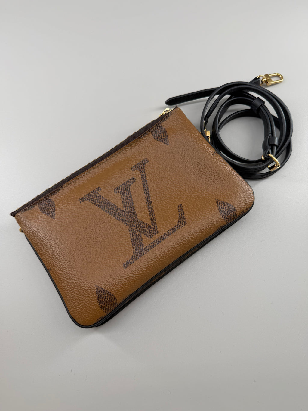 Louis Vuitton Double Zip Pochette Giant Monogram Reverse Canvas Crossbody Bag RFID Full Set w/ Receipt