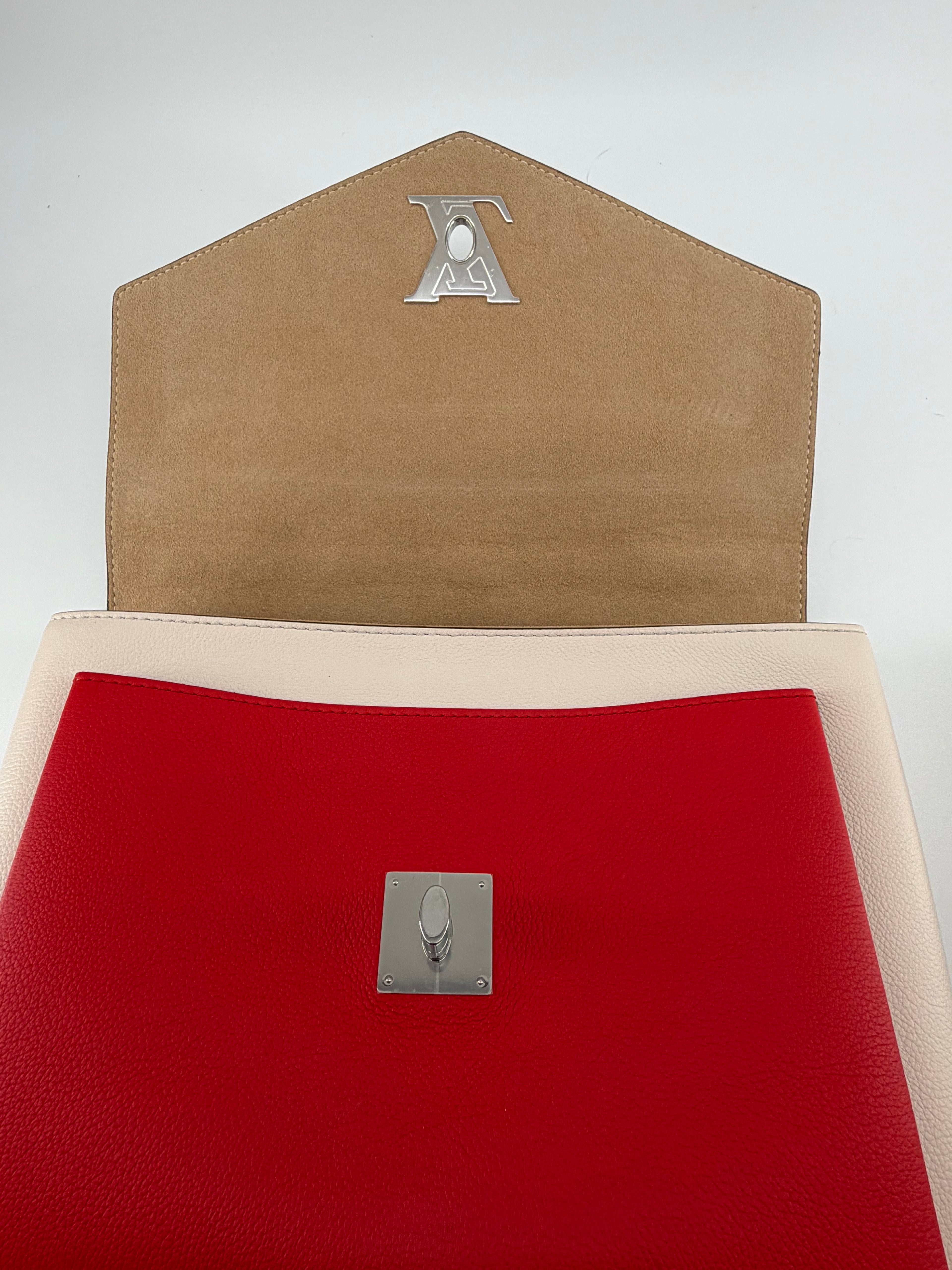 Louis Vuitton Lockme Top Handle Taurillon Leather Shoulder Bag | Crème & Coquelicot Red | 2020