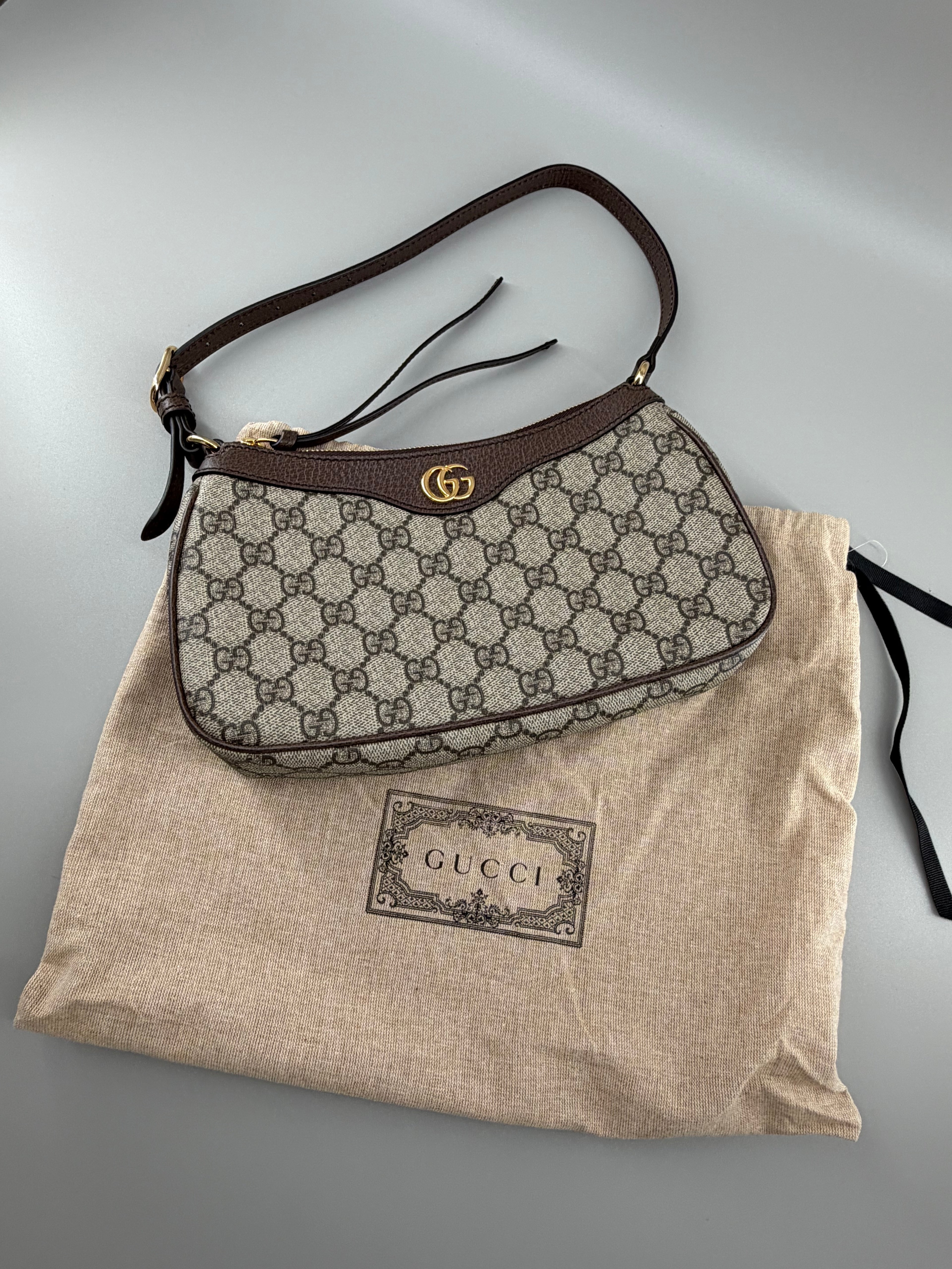 GG Supreme Monogram Textured Dollar Calfskin Small Ophidia Hobo Beige Ebony New Acero