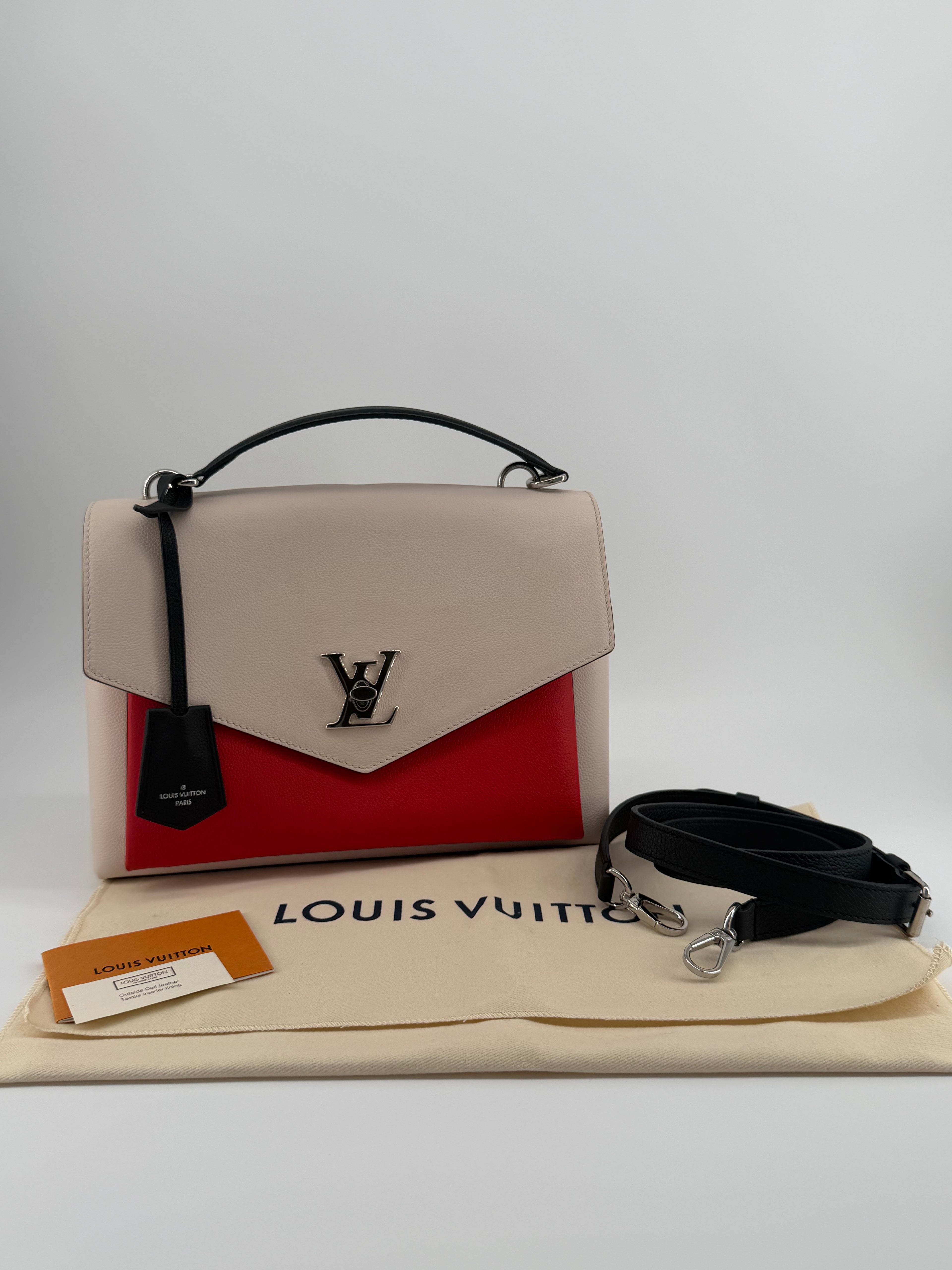 Louis Vuitton Lockme Top Handle Taurillon Leather Shoulder Bag | Crème & Coquelicot Red | 2020