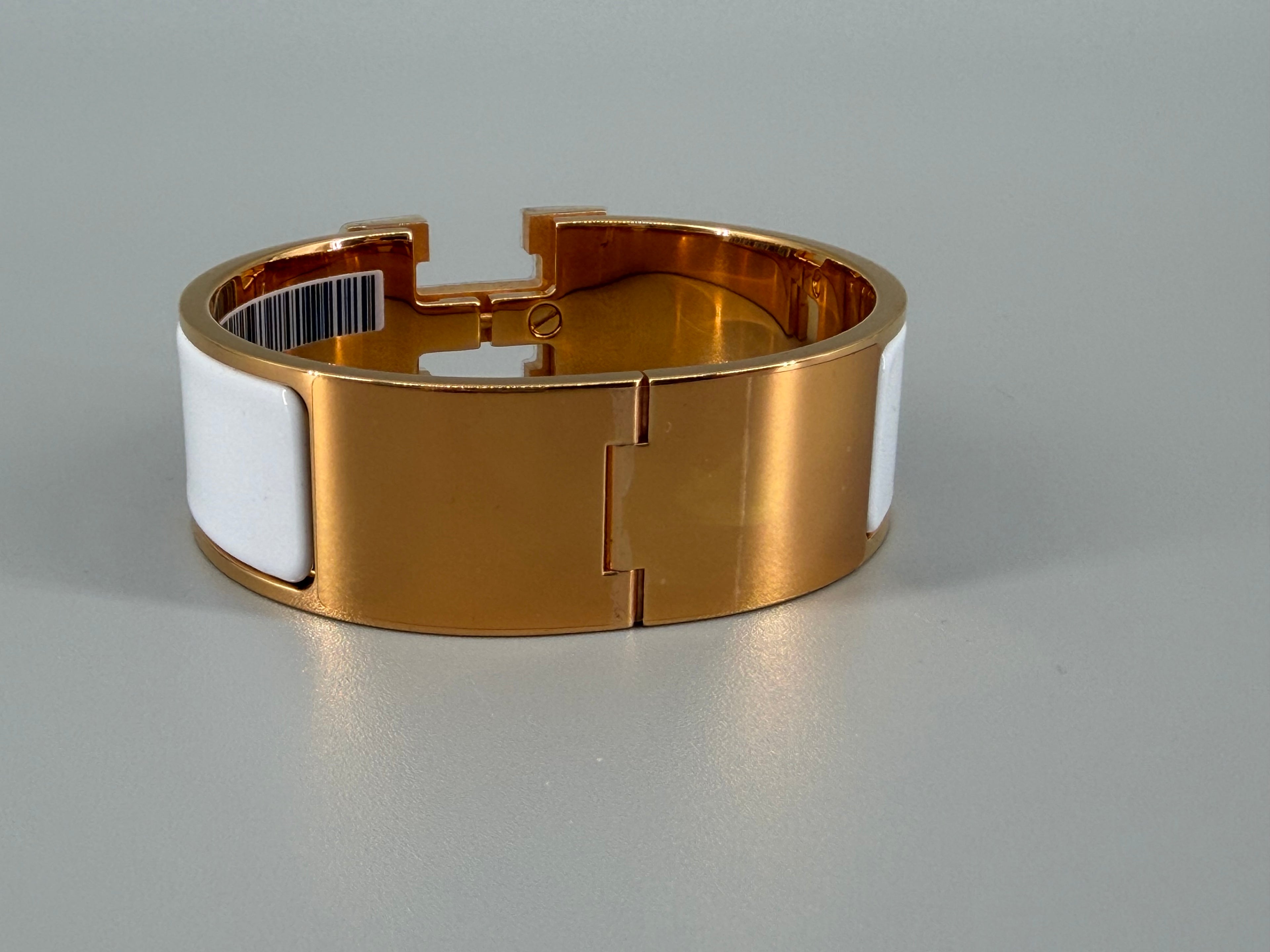 Hermès Clic Clac H PM Bracelet – White Enamel & Gold | New & Unused