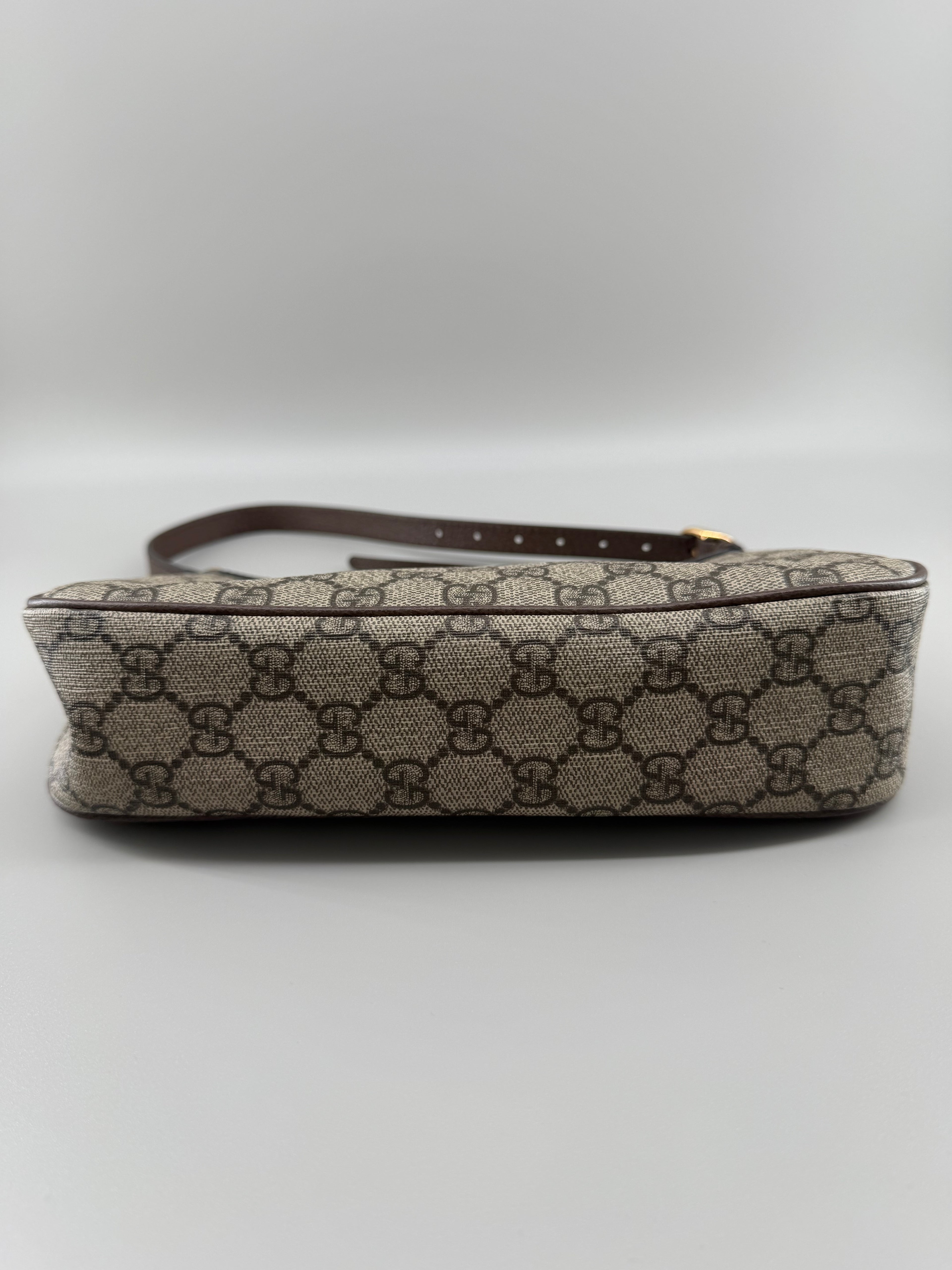 GG Supreme Monogram Textured Dollar Calfskin Small Ophidia Hobo Beige Ebony New Acero