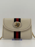 Gucci Rajah Ivory Leather Chain Wallet Crossbody with Web Stripe & Tiger Head