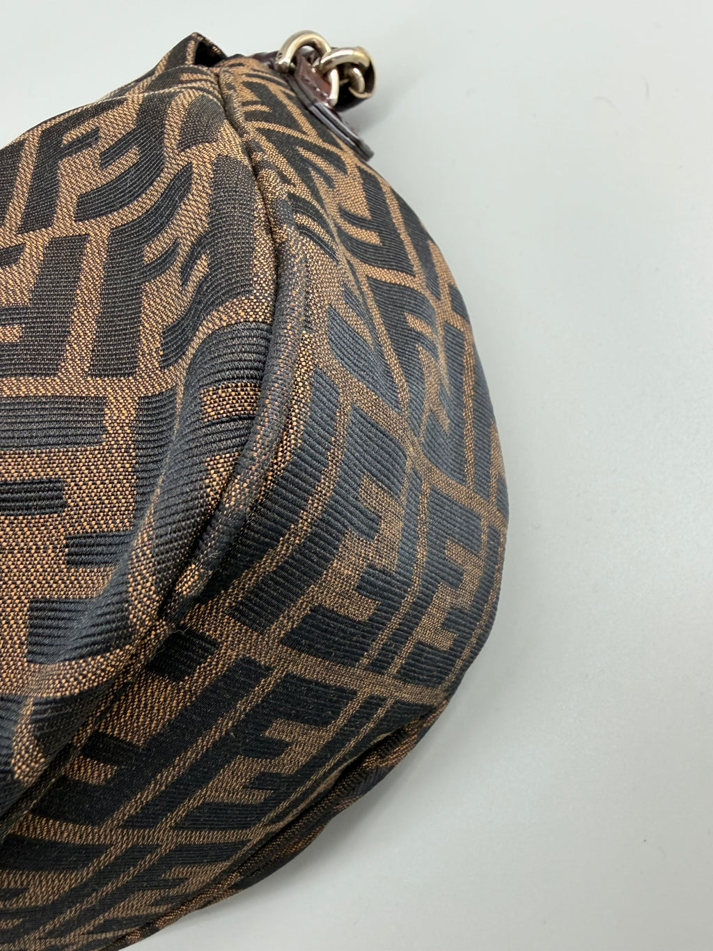 Fendi Mia Zucca Flap Shoulder Bag Tobacco FF Canvas with Oversized Logo Buckle & Dust Bag