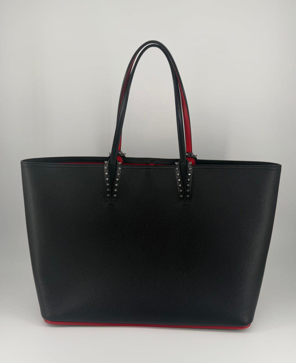 Christian Louboutin Cabata Large Tote Black Calfskin Leather Red Interior