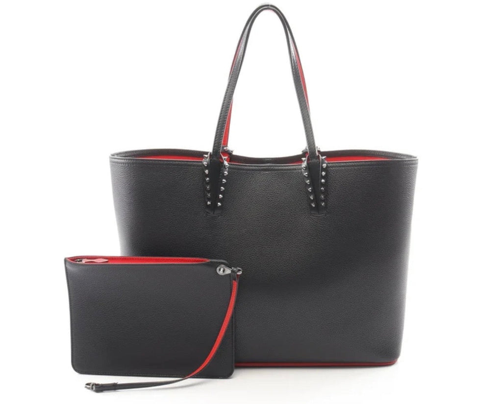 Christian Louboutin Cabata Large Tote Black Calfskin Leather Red Interior