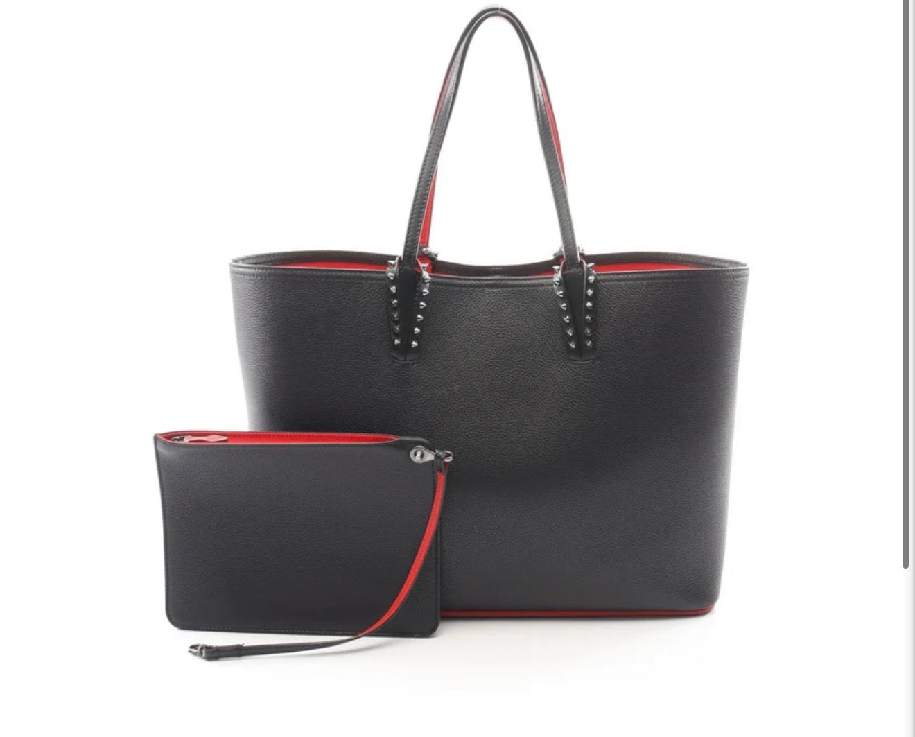 Christian Louboutin Cabata Large Tote Black Calfskin Leather Red Interior