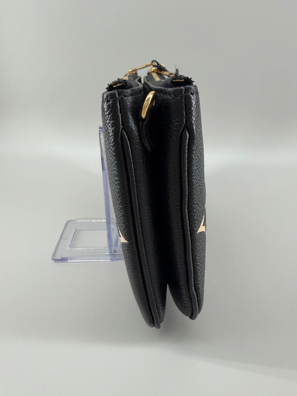 Louis Vuitton Double Zip Pochette Giant Monogram Empreinte Black Beige Crossbody Bag RFID Full Set w/ Receipt