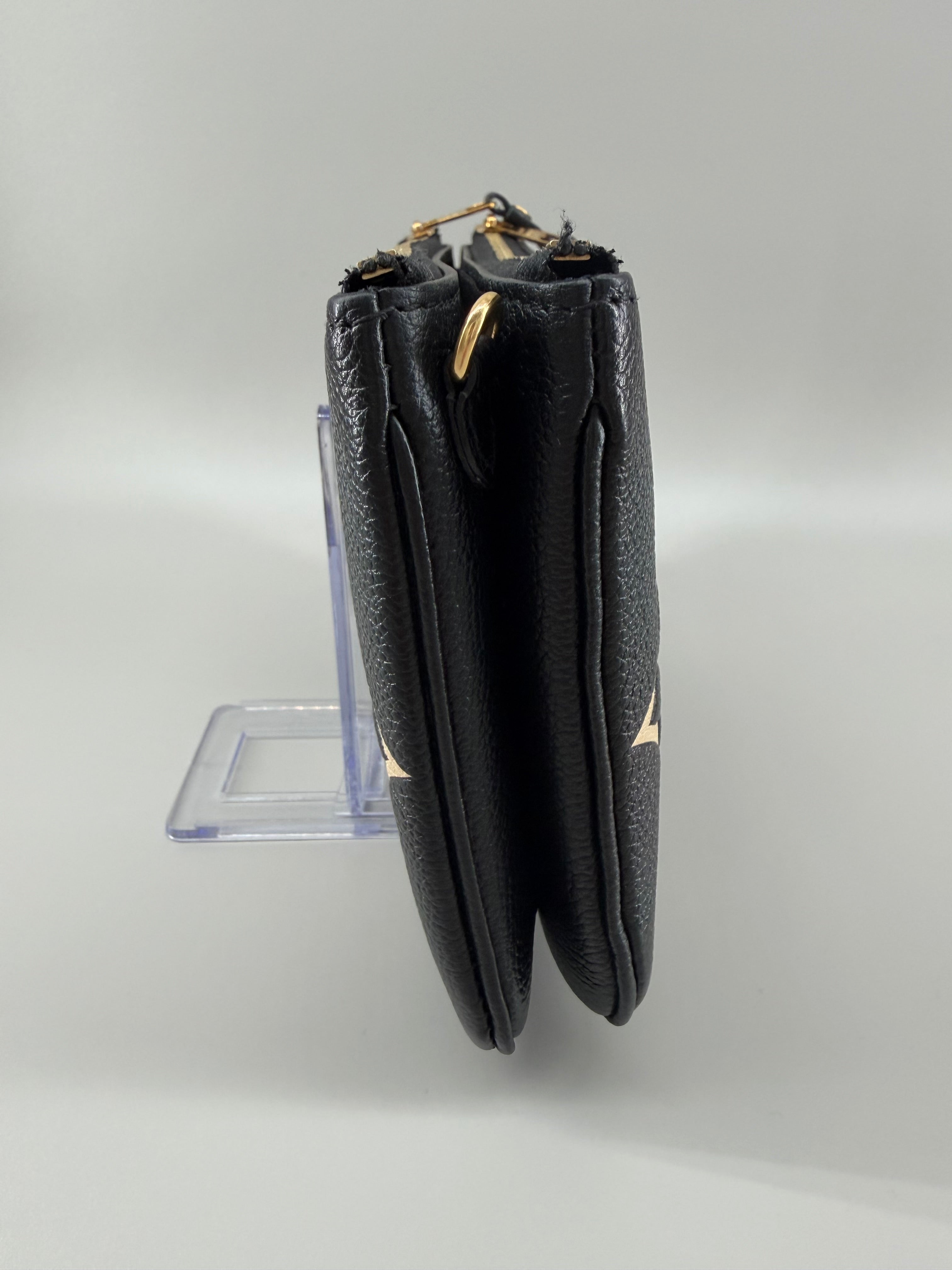 Louis Vuitton Double Zip Pochette Giant Monogram Empreinte Black Beige Crossbody Bag RFID Full Set w/ Receipt