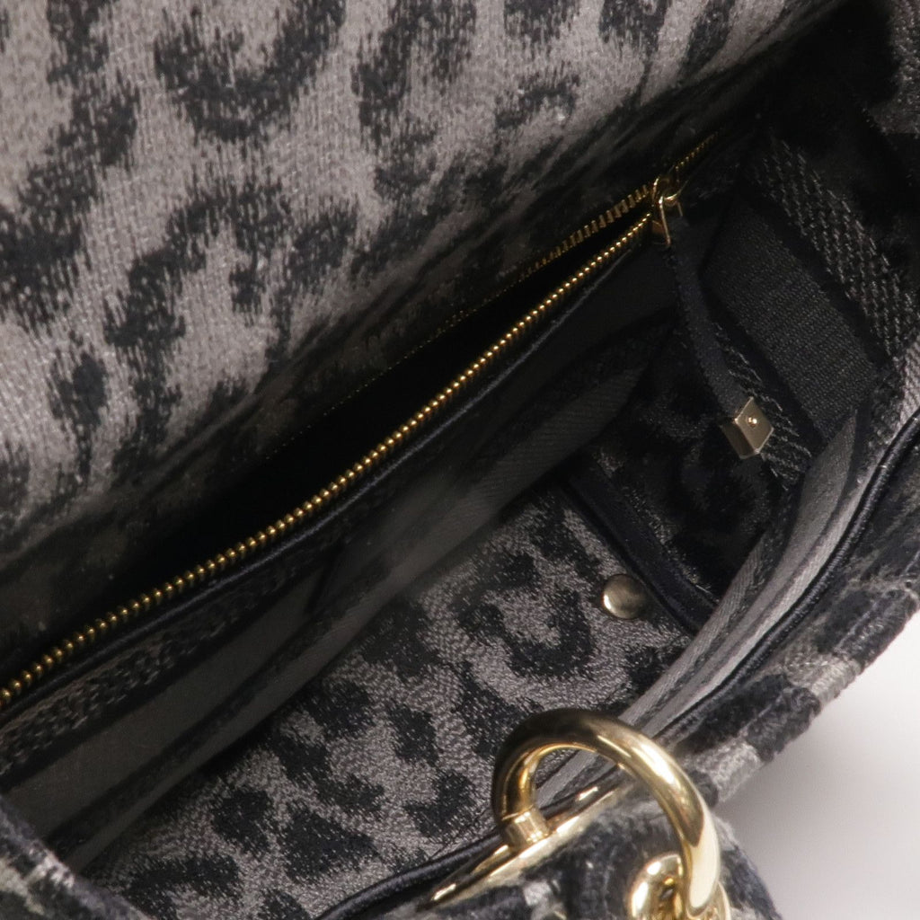 Christian Dior Lady D-Lite Medium Mizza Leopard Embroidered Canvas Bag
