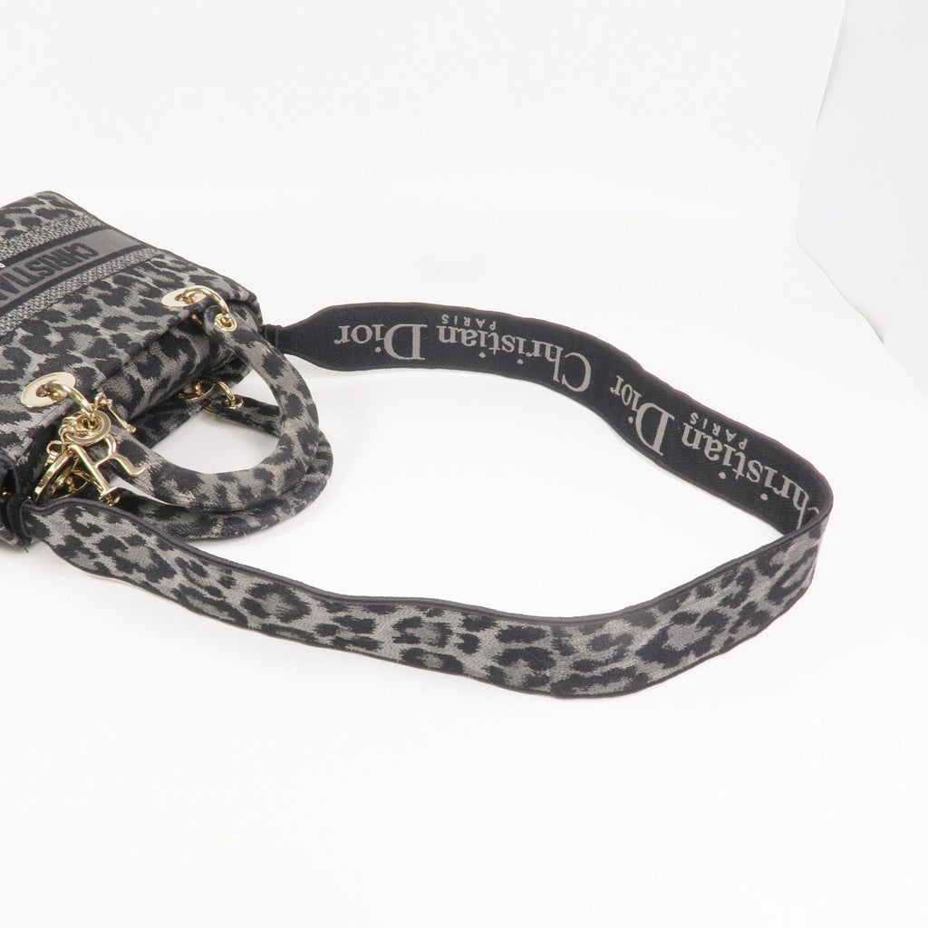 Christian Dior Lady D-Lite Medium Mizza Leopard Embroidered Canvas Bag