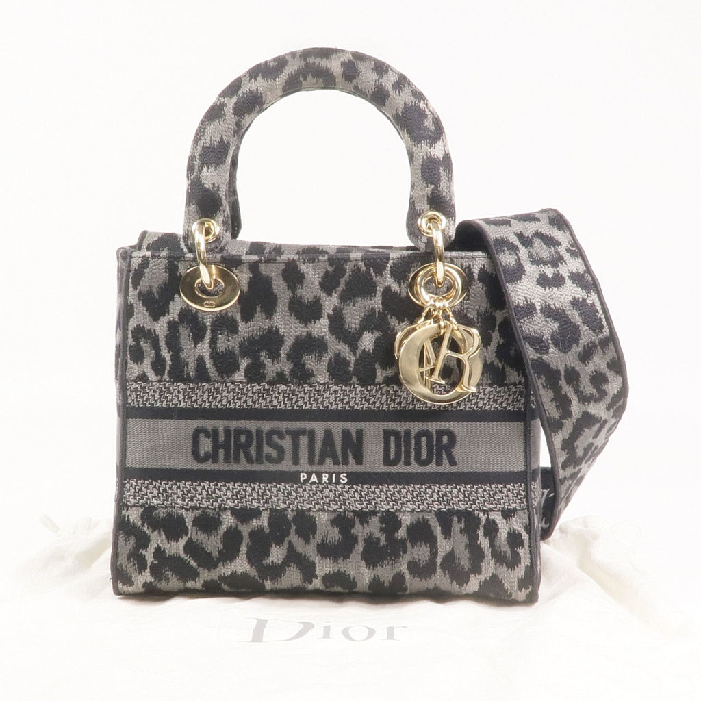 Christian Dior Lady D-Lite Medium Mizza Leopard Embroidered Canvas Bag