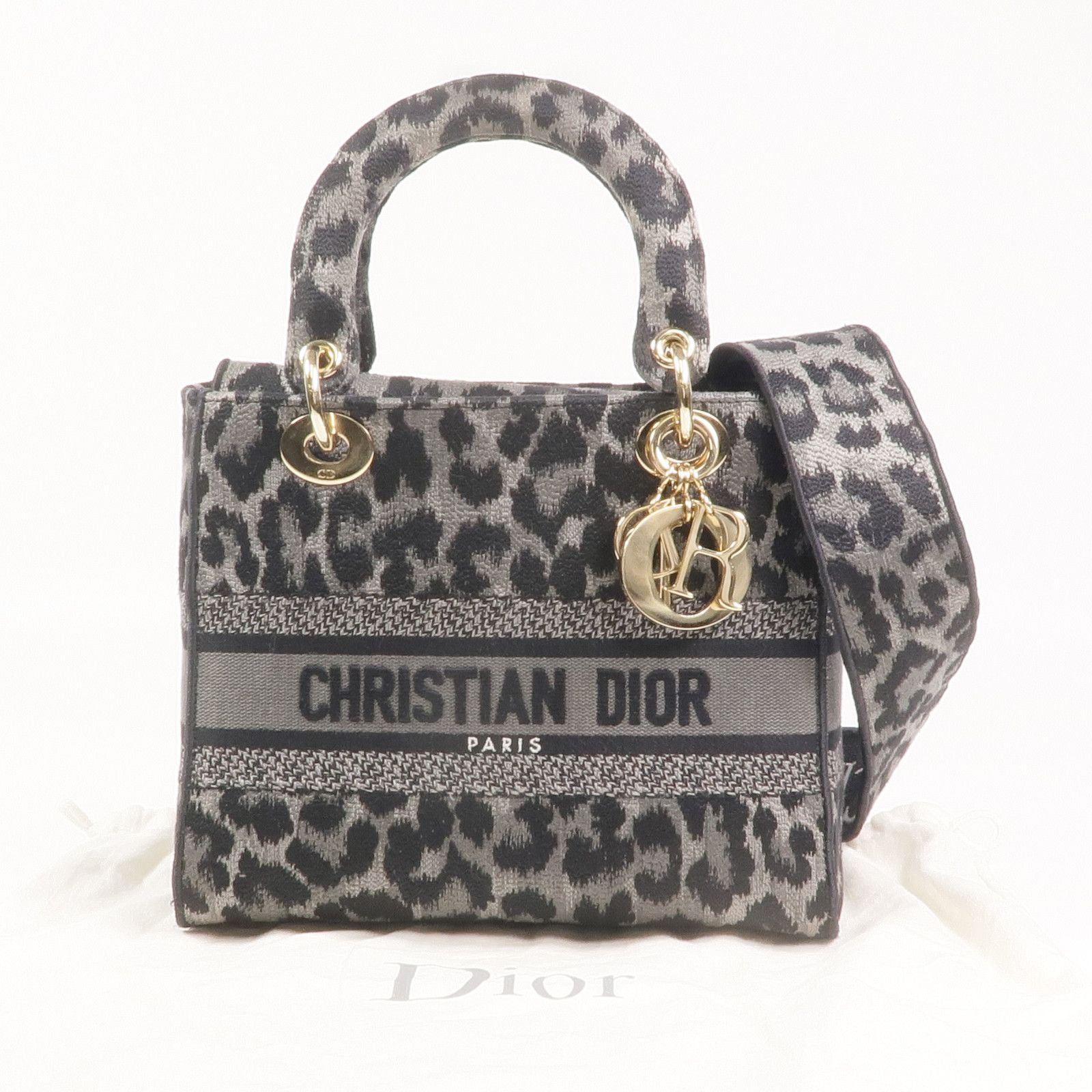 Christian Dior Lady D-Lite Medium Mizza Leopard Embroidered Canvas Bag