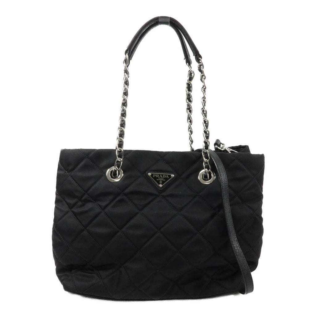 PRADA Quilted Tessuto Tote Bag 2 Way Shoulder Bag Black Nylon