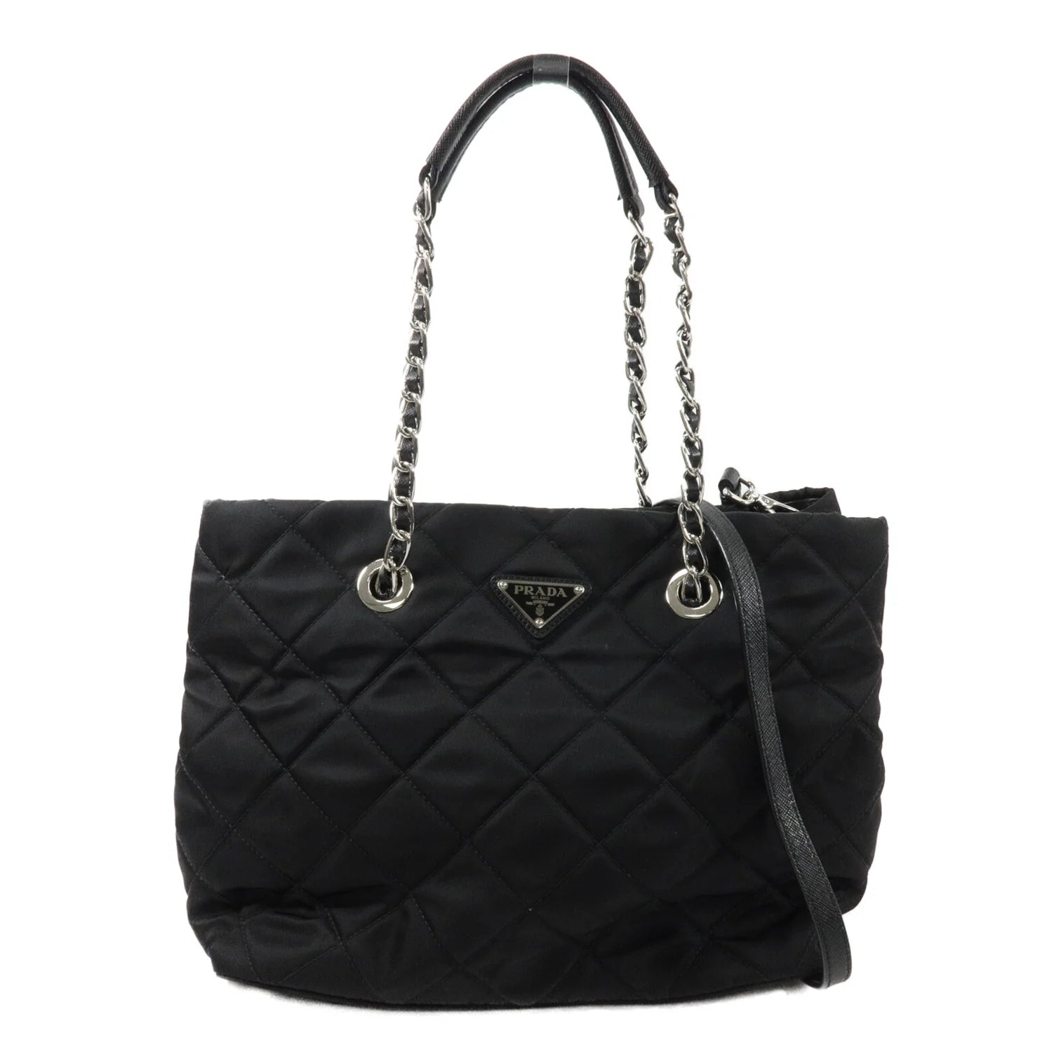 PRADA Quilted Tessuto Tote Bag 2 Way Shoulder Bag Black Nylon