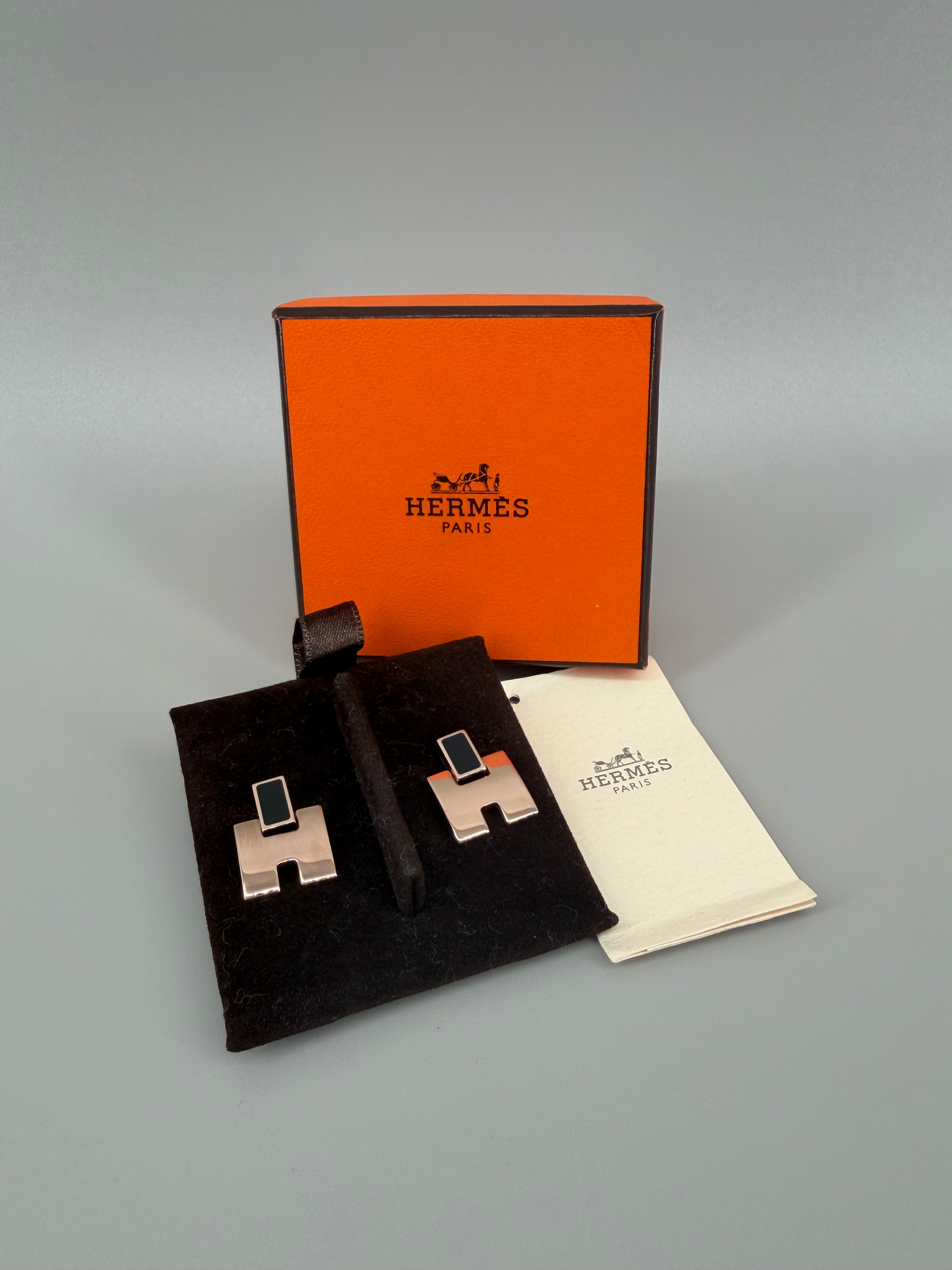 Hermès Eileen Earrings Black Enamel Palladium Plated Hardware