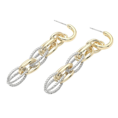 14K Gold Plated Layered Chain Link Drop Earrings