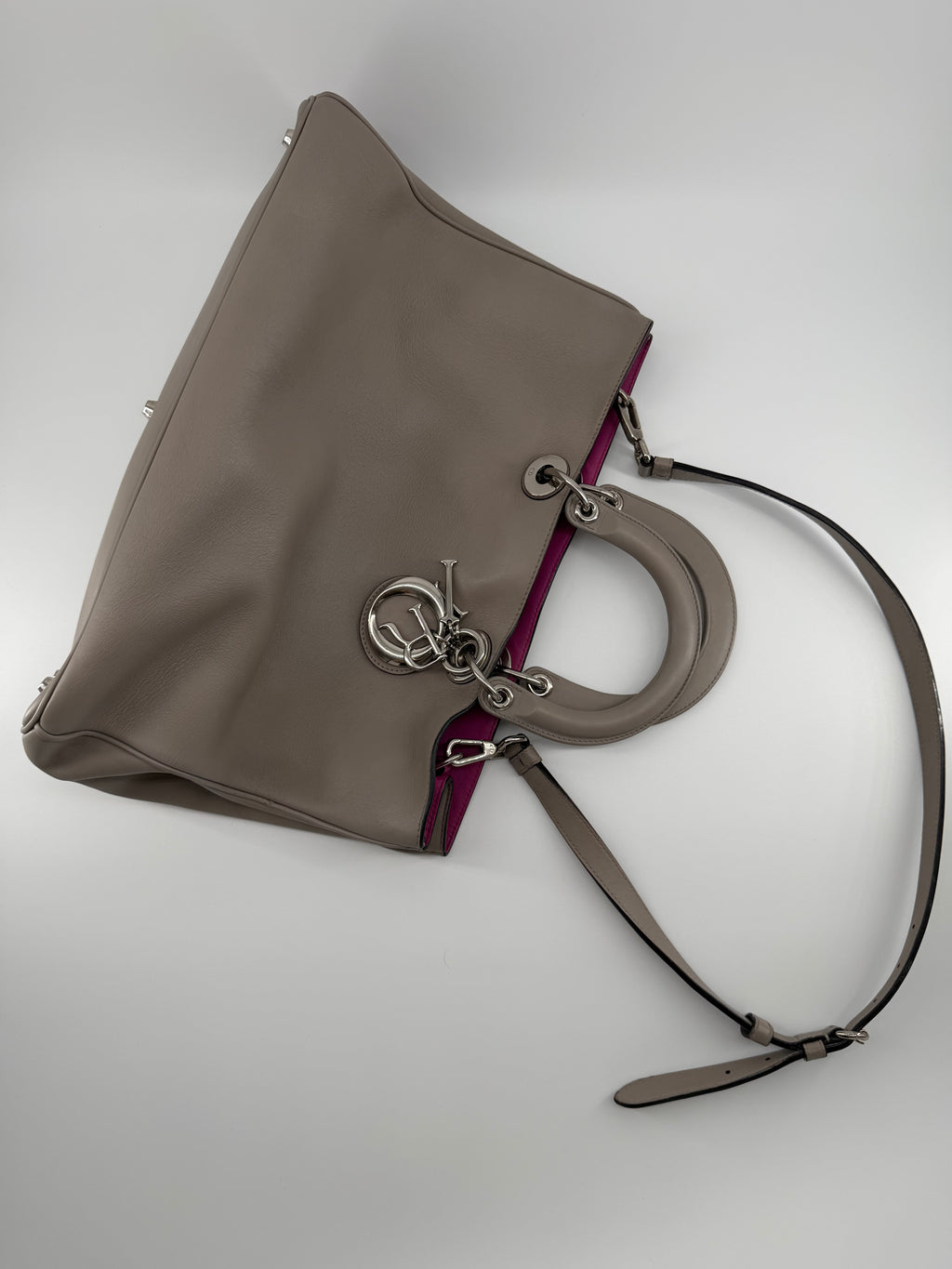Christian Dior Large Diorissimo Gray Calfskin Tote Bag with Strap & Pouch