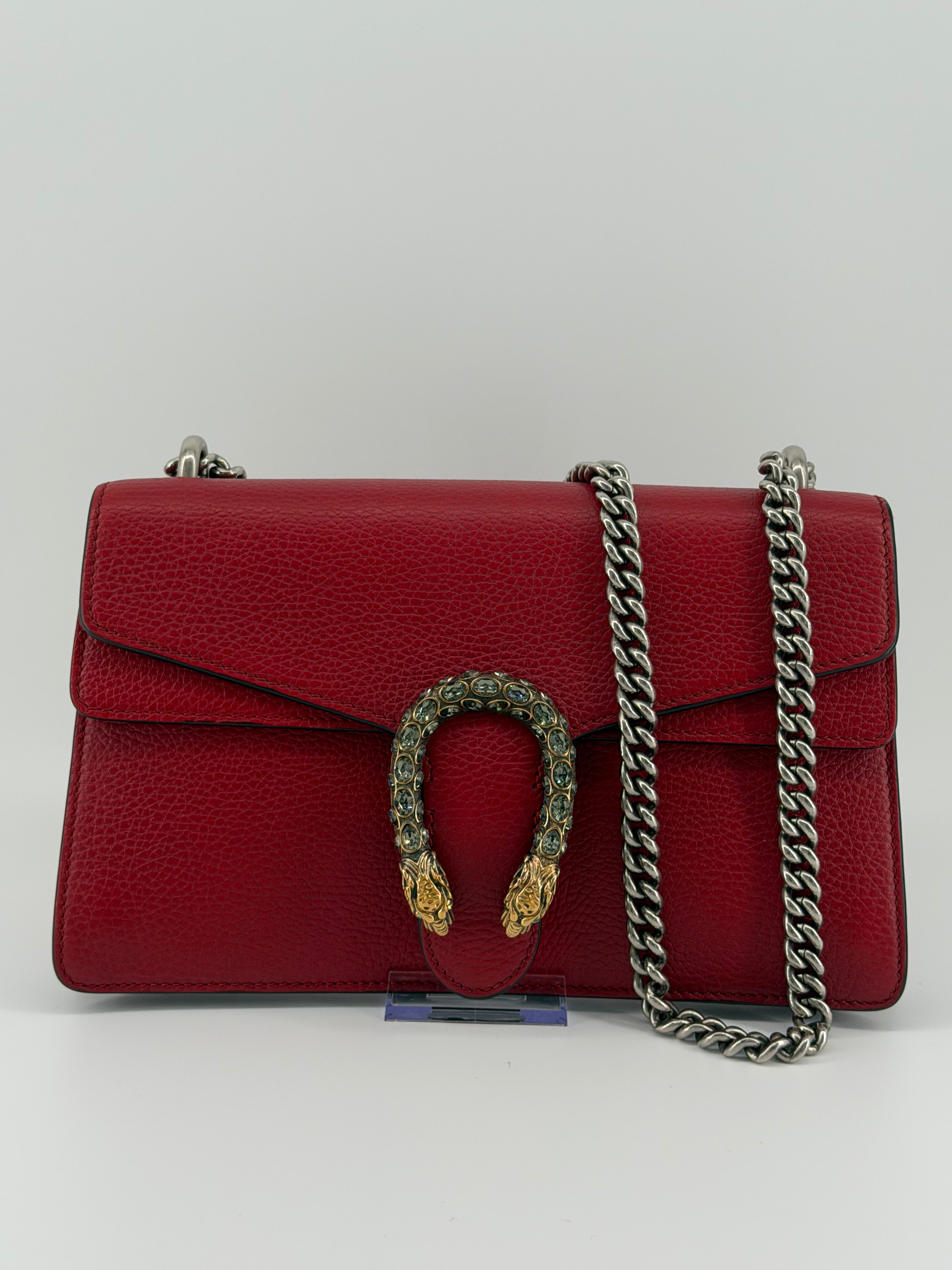 Gucci Dionysus Medium Red Leather Crystal Tiger Head Shoulder Bag