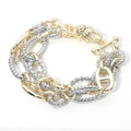 14K Gold Plated Two Tone Mixed Link Double Layered Magnetic Bracelet