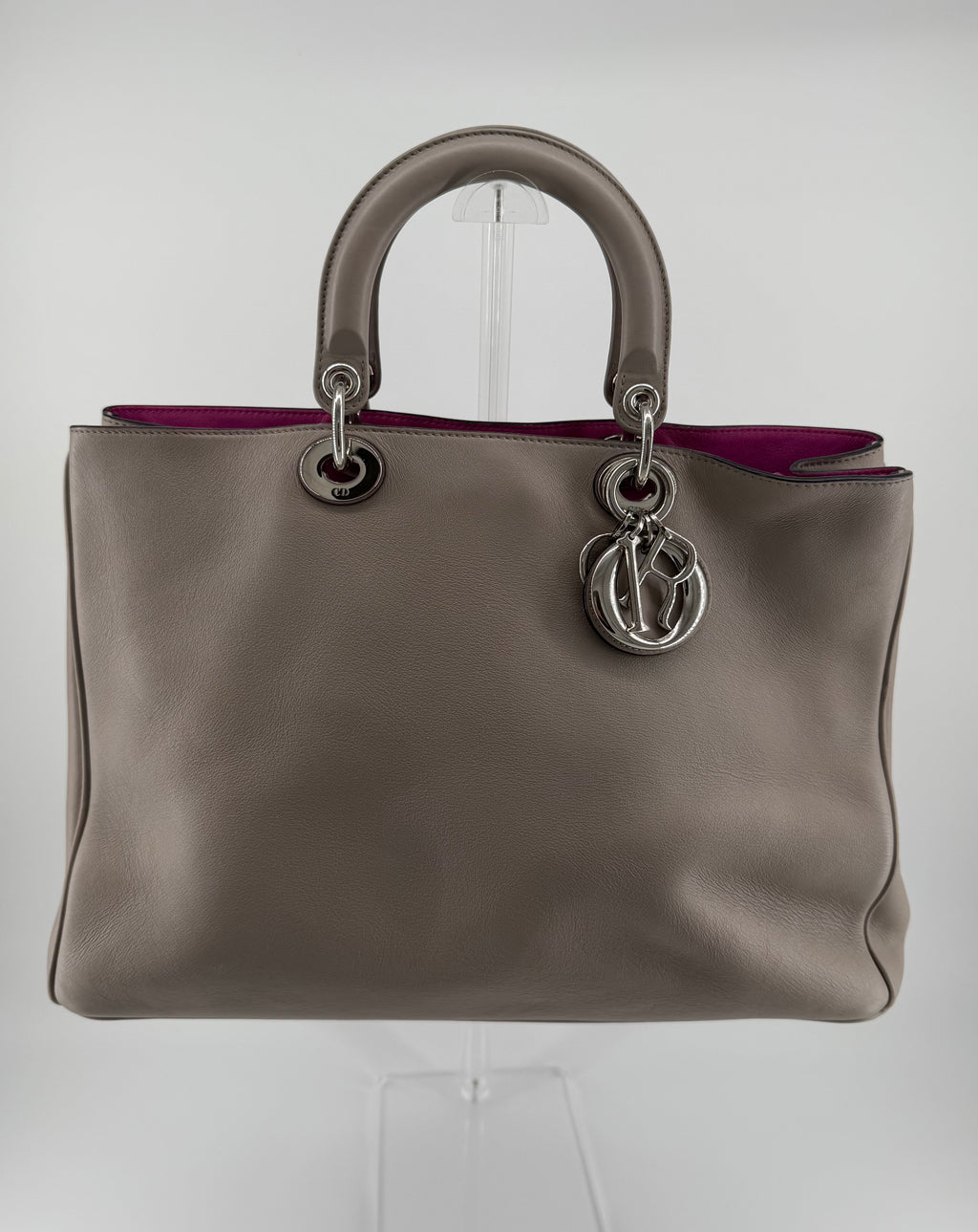 Christian Dior Large Diorissimo Gray Calfskin Tote Bag with Strap & Pouch