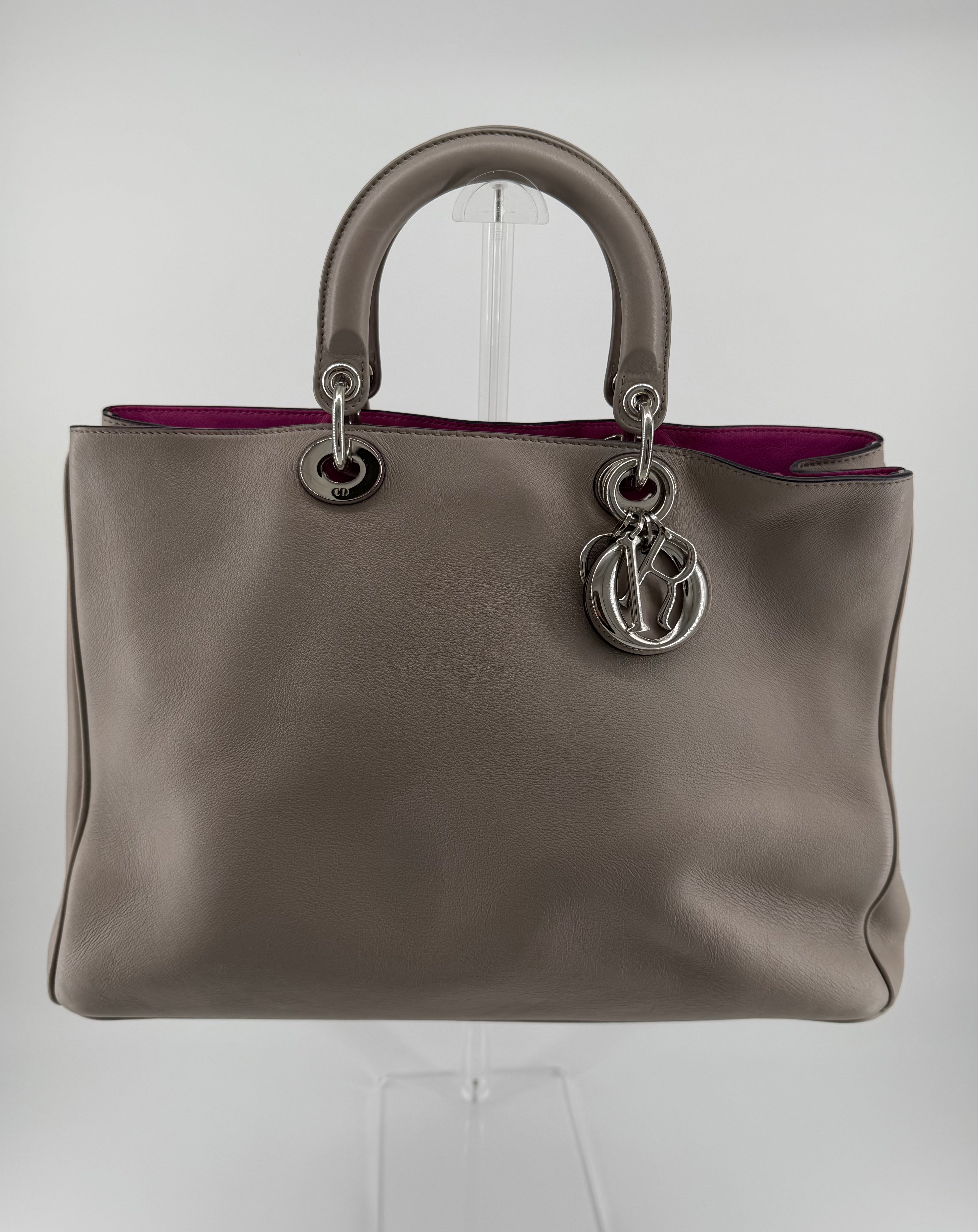 Christian Dior Large Diorissimo Gray Calfskin Tote Bag with Strap & Pouch