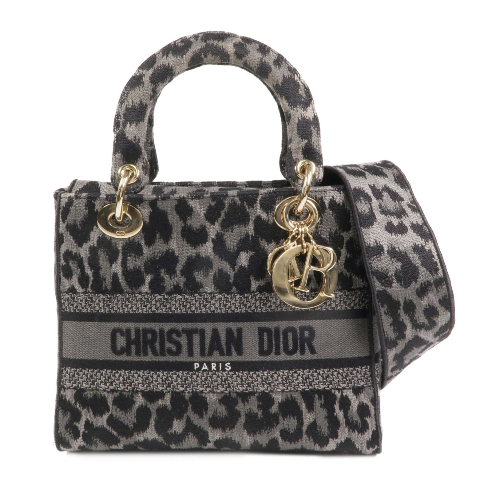 Christian Dior Lady D-Lite Medium Mizza Leopard Embroidered Canvas Bag