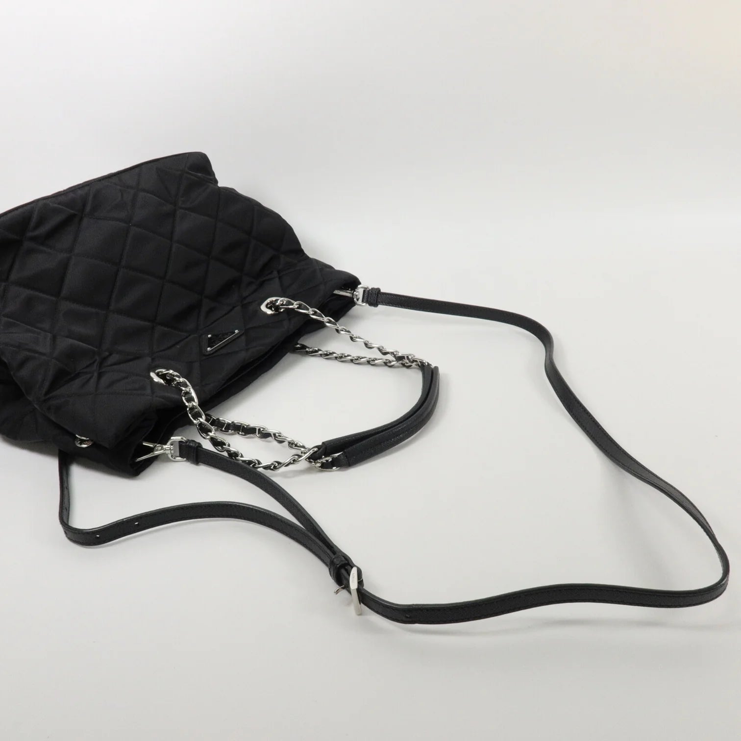 PRADA Quilted Tessuto Tote Bag 2 Way Shoulder Bag Black Nylon