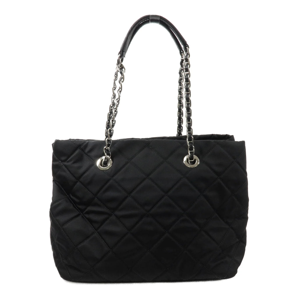 PRADA Quilted Tessuto Tote Bag 2 Way Shoulder Bag Black Nylon