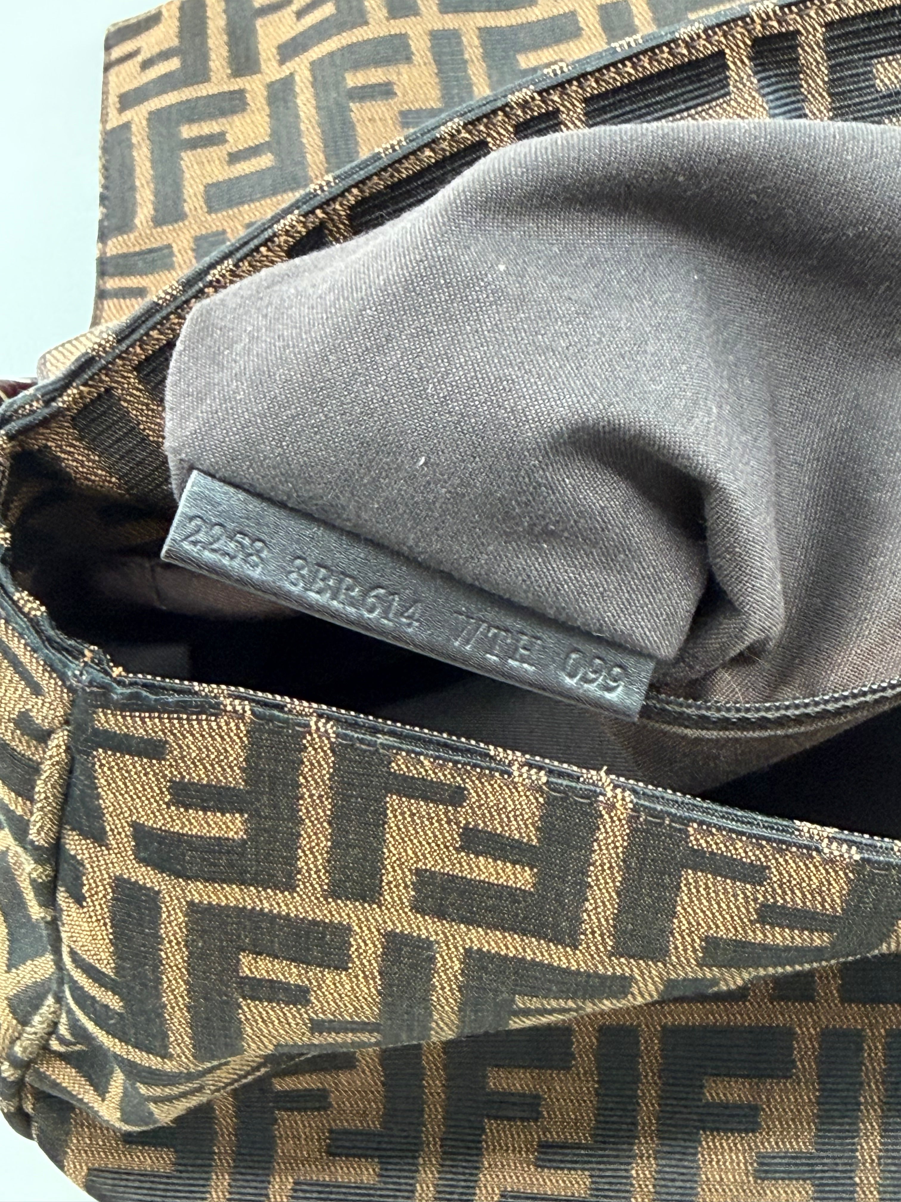 Fendi Mia Zucca Flap Shoulder Bag Tobacco FF Canvas with Oversized Logo Buckle & Dust Bag