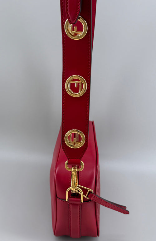 Fendi Red Embossed FF Leather Camera Case Crossbody Bag with Logo Strap