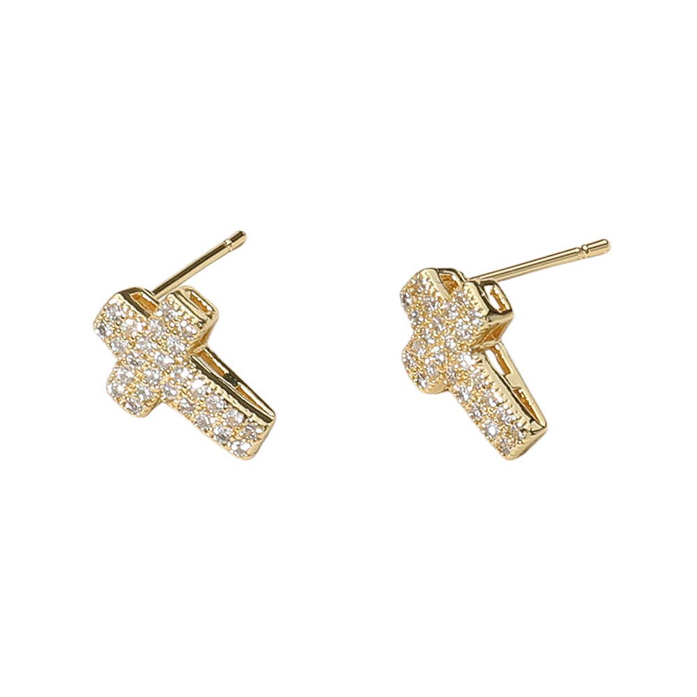 CZ Stone Paved Cross Stud Earrings