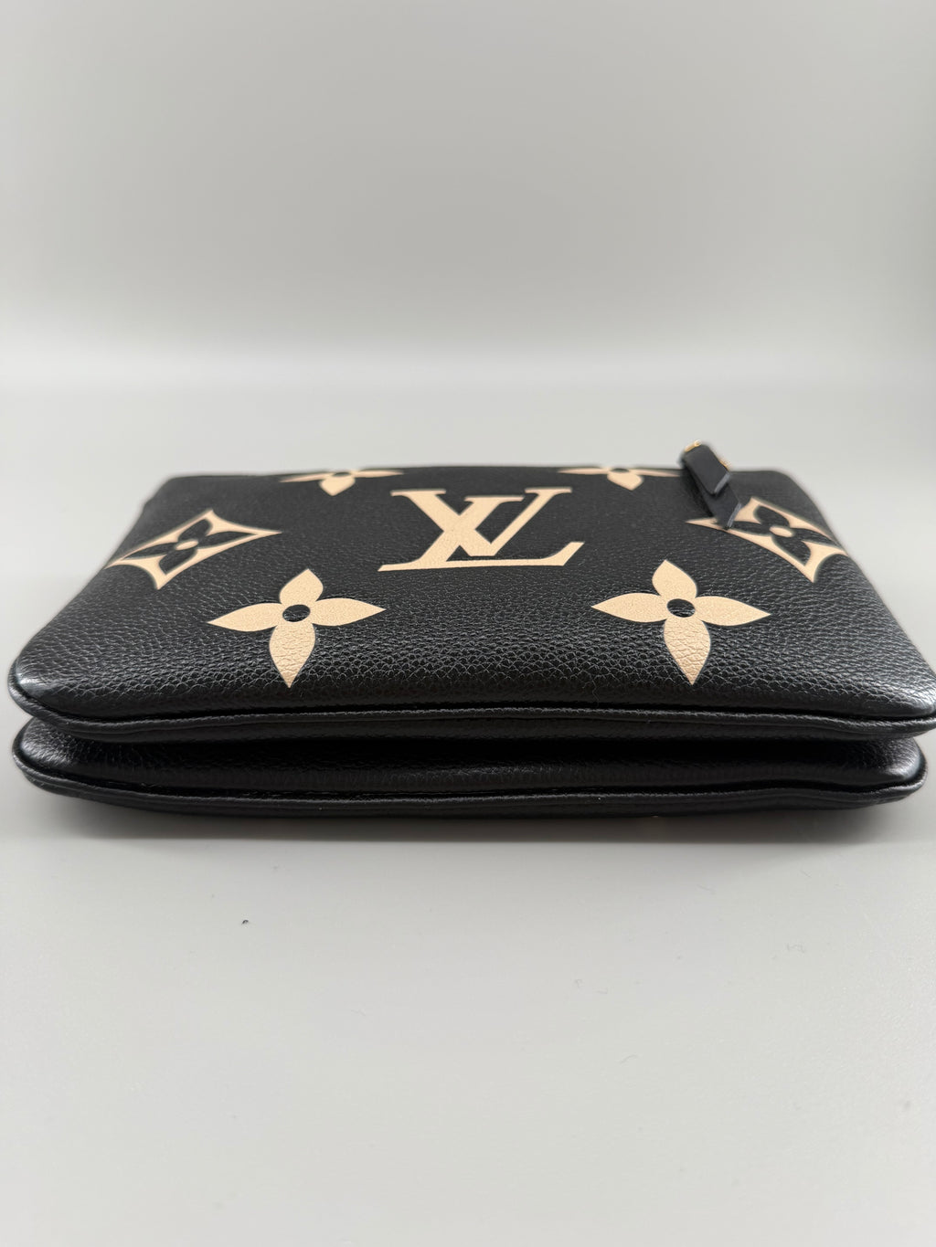 Louis Vuitton Double Zip Pochette Giant Monogram Empreinte Black Beige Crossbody Bag RFID Full Set w/ Receipt