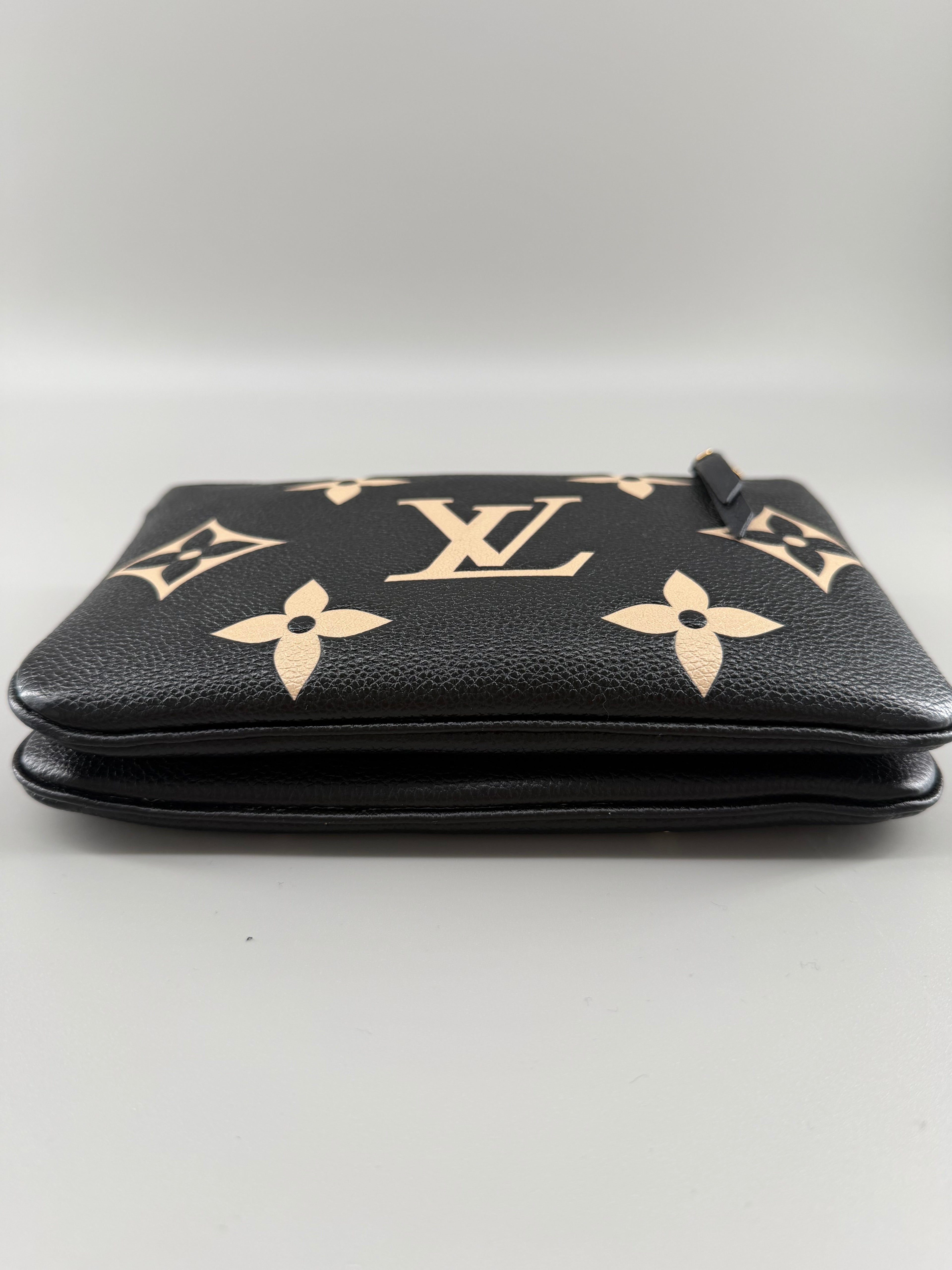 Louis Vuitton Double Zip Pochette Giant Monogram Empreinte Black Beige Crossbody Bag RFID Full Set w/ Receipt