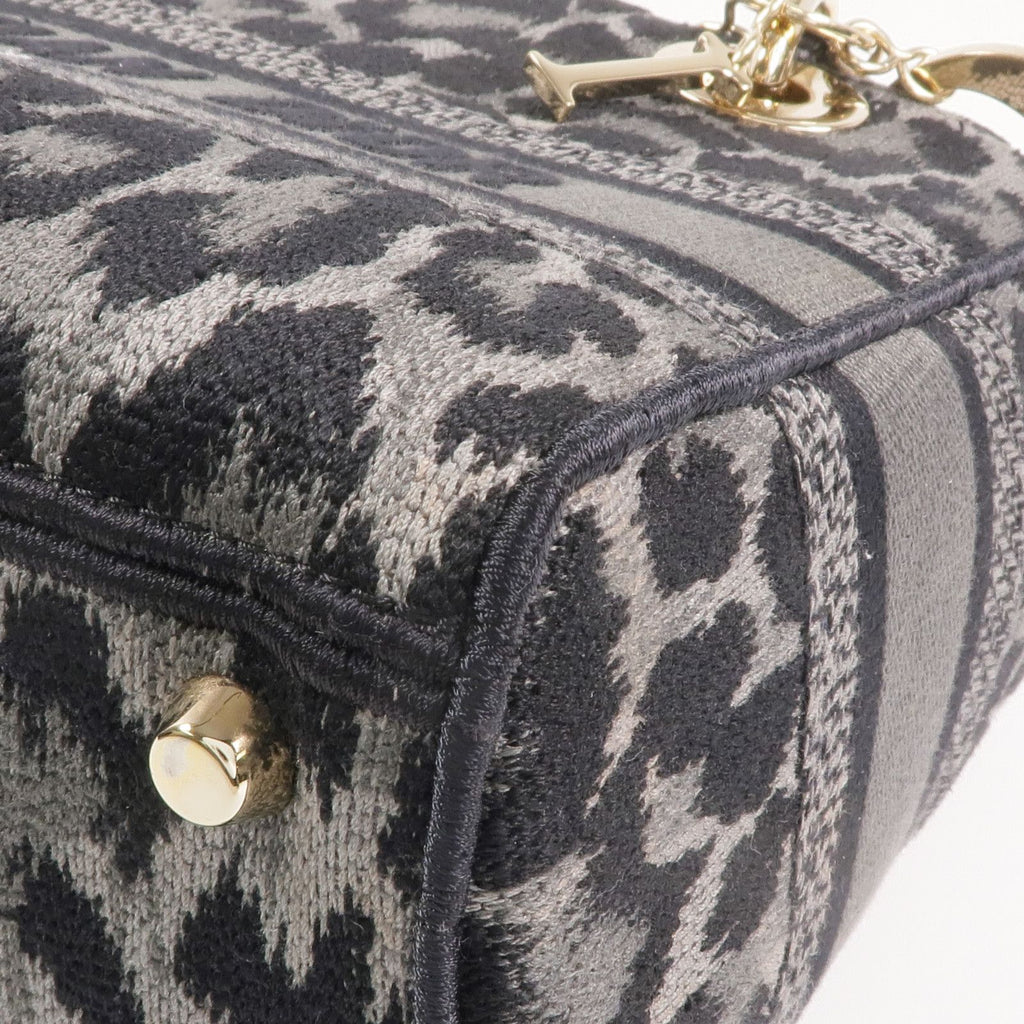 Christian Dior Lady D-Lite Medium Mizza Leopard Embroidered Canvas Bag