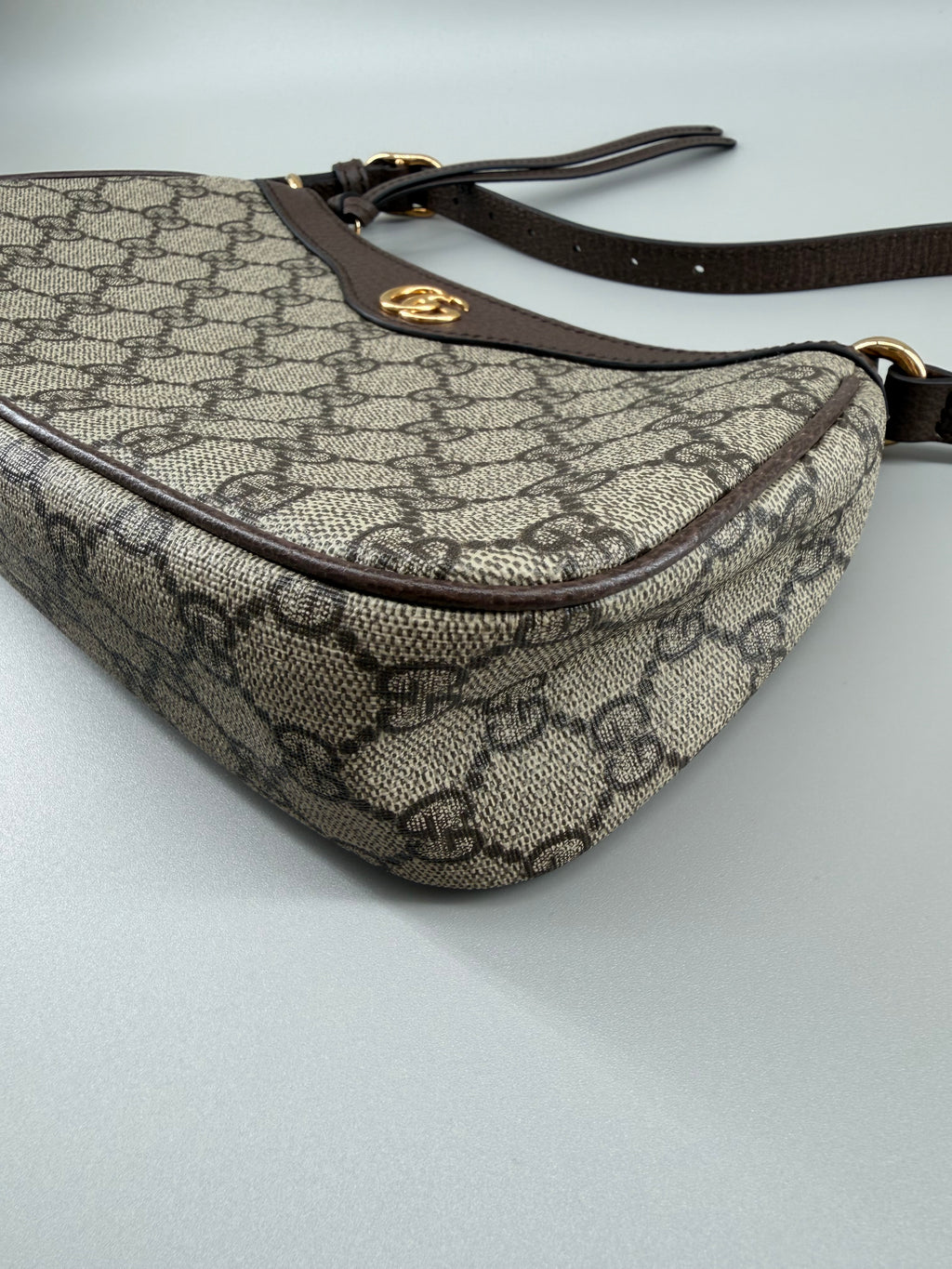 GG Supreme Monogram Textured Dollar Calfskin Small Ophidia Hobo Beige Ebony New Acero