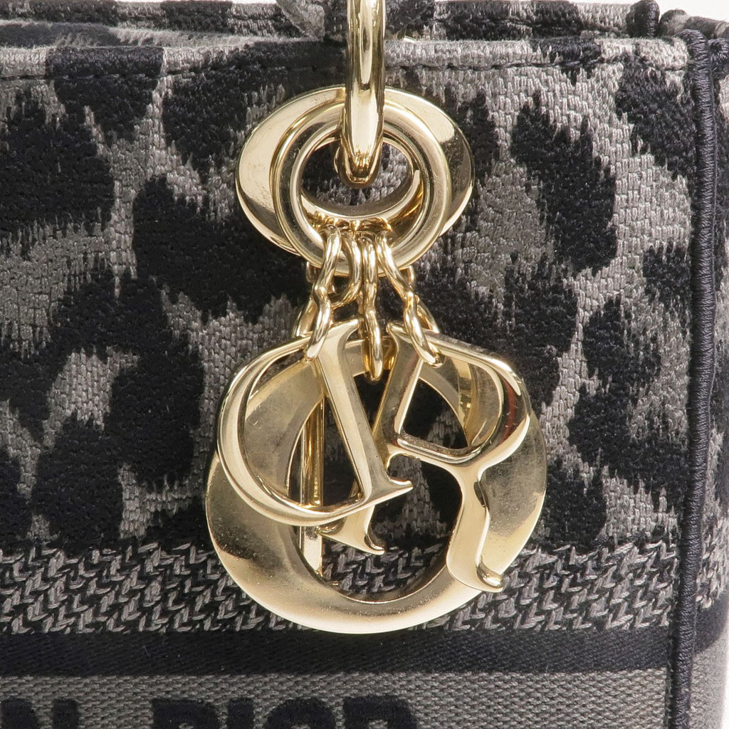 Christian Dior Lady D-Lite Medium Mizza Leopard Embroidered Canvas Bag