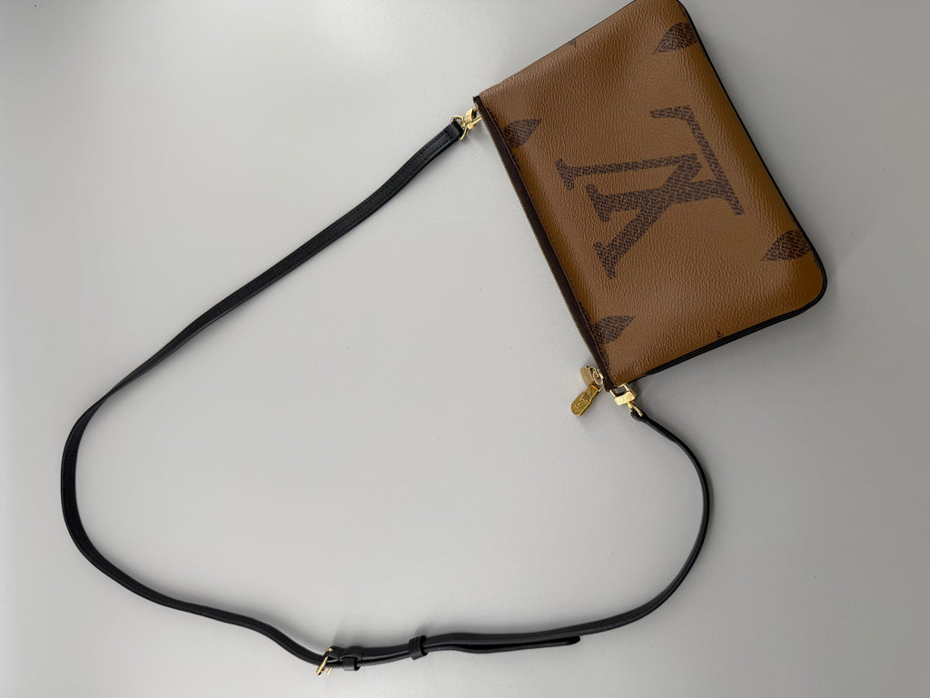 Louis Vuitton Double Zip Pochette Giant Monogram Reverse Canvas Crossbody Bag RFID Full Set w/ Receipt
