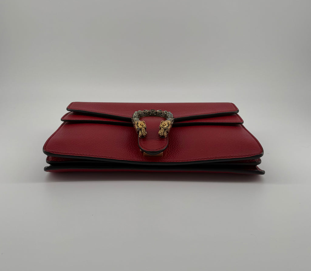 Gucci Dionysus Medium Red Leather Crystal Tiger Head Shoulder Bag