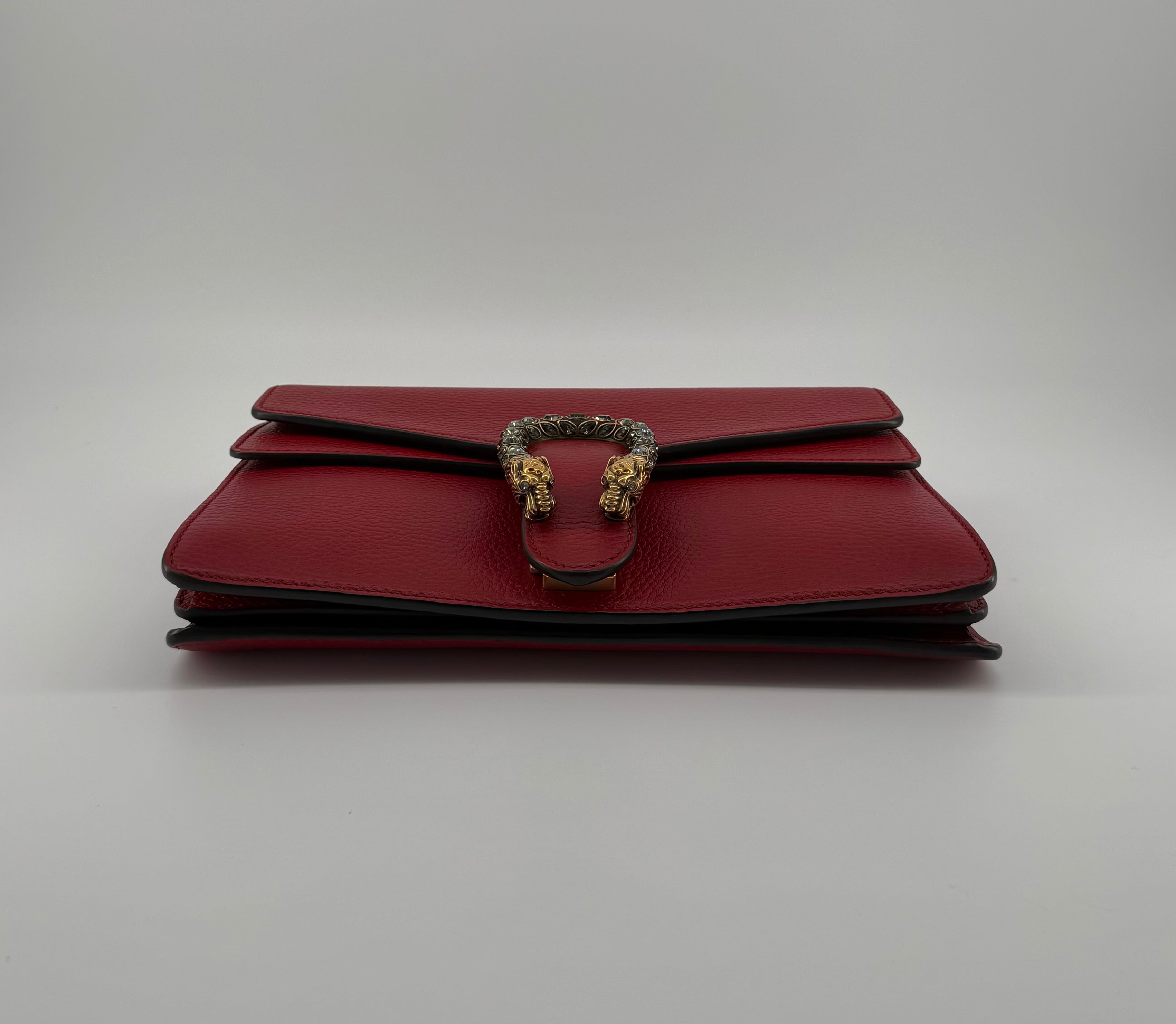 Gucci Dionysus Medium Red Leather Crystal Tiger Head Shoulder Bag