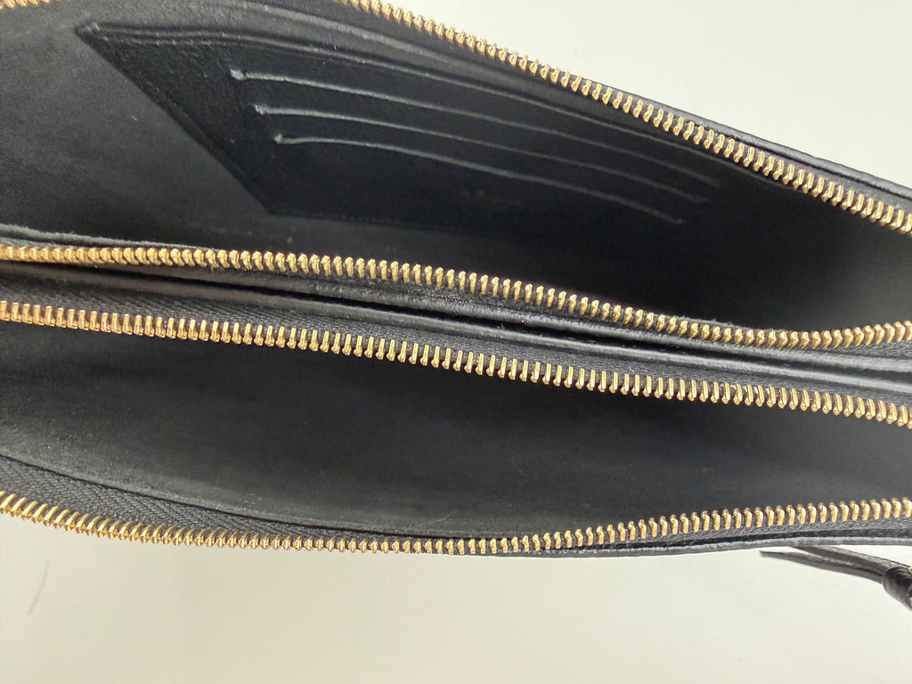 Louis Vuitton Double Zip Pochette Giant Monogram Empreinte Black Beige Crossbody Bag RFID Full Set w/ Receipt