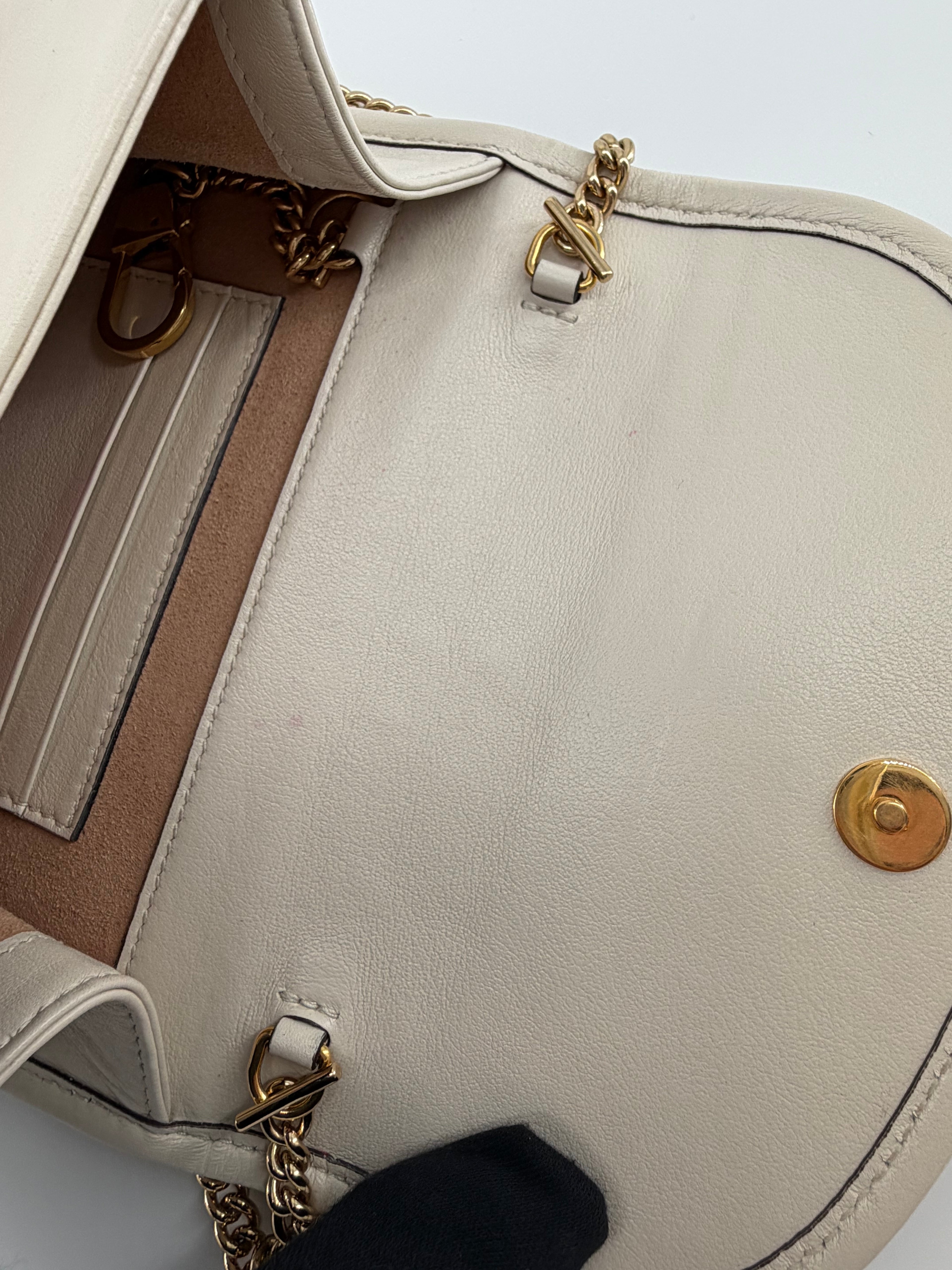 Gucci Rajah Ivory Leather Chain Wallet Crossbody with Web Stripe & Tiger Head