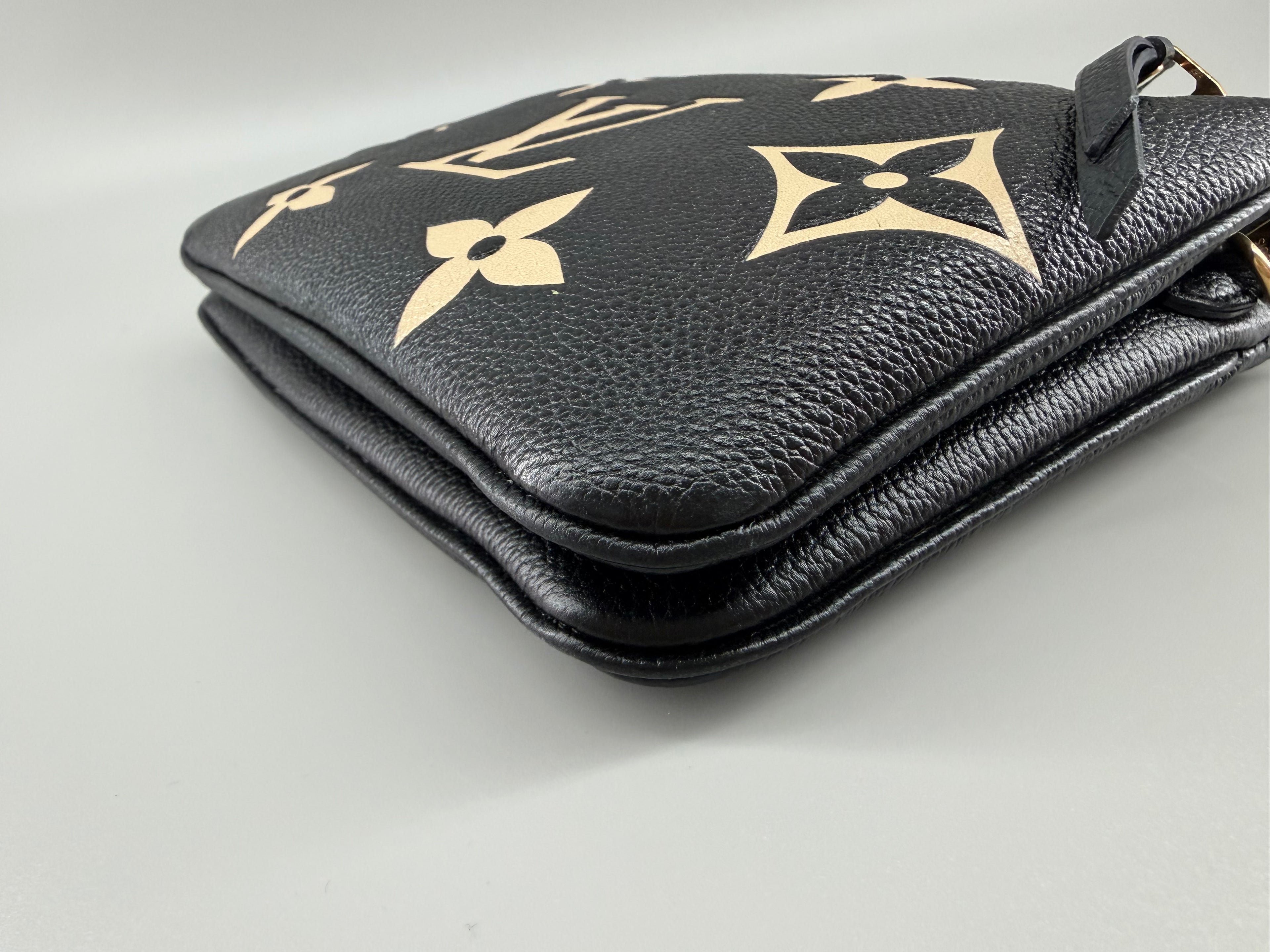 Louis Vuitton Double Zip Pochette Giant Monogram Empreinte Black Beige Crossbody Bag RFID Full Set w/ Receipt