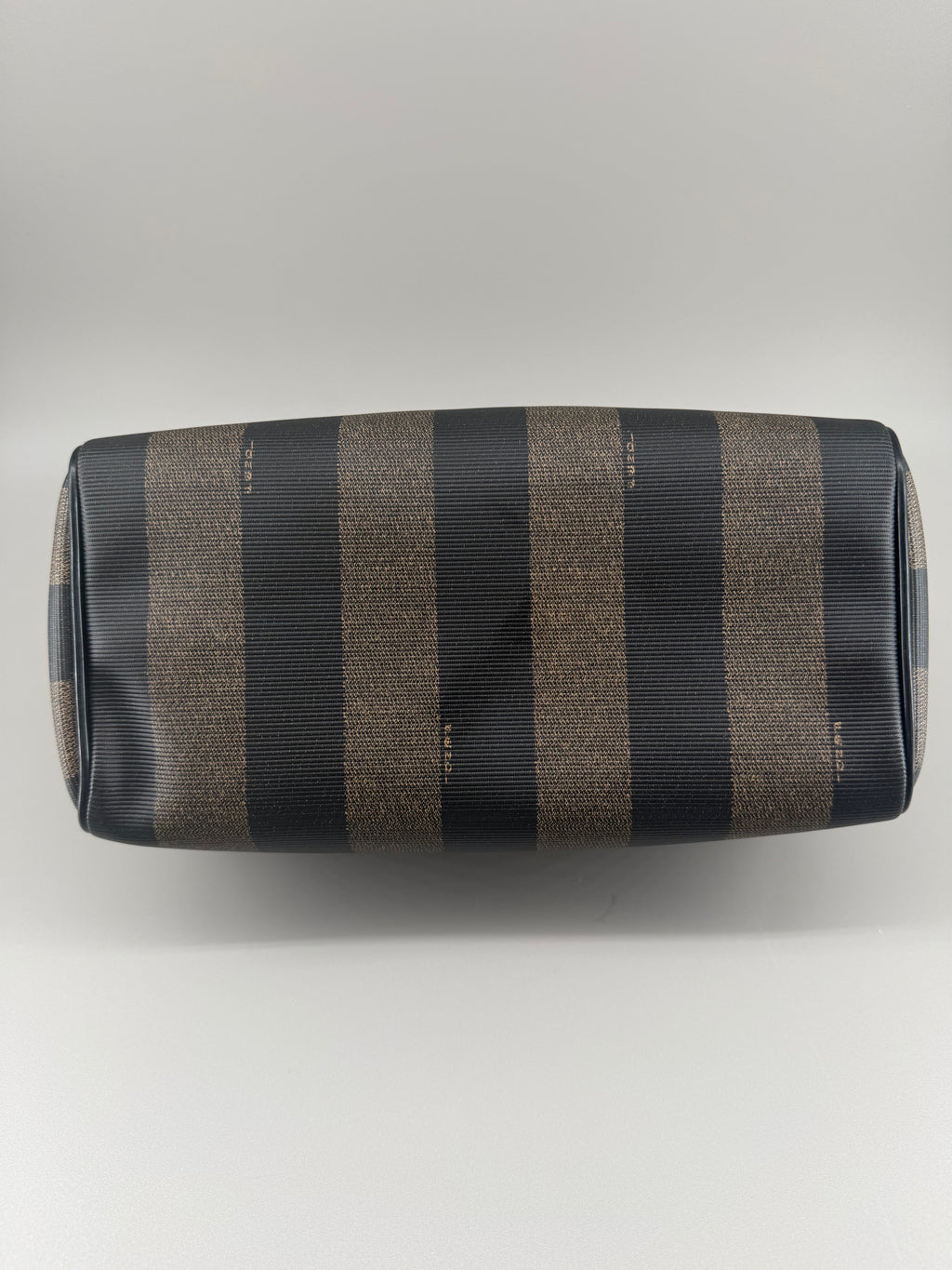 Vintage Fendi Pequin Boston Bag – Black & Brown Striped Canvas with Leather Trim