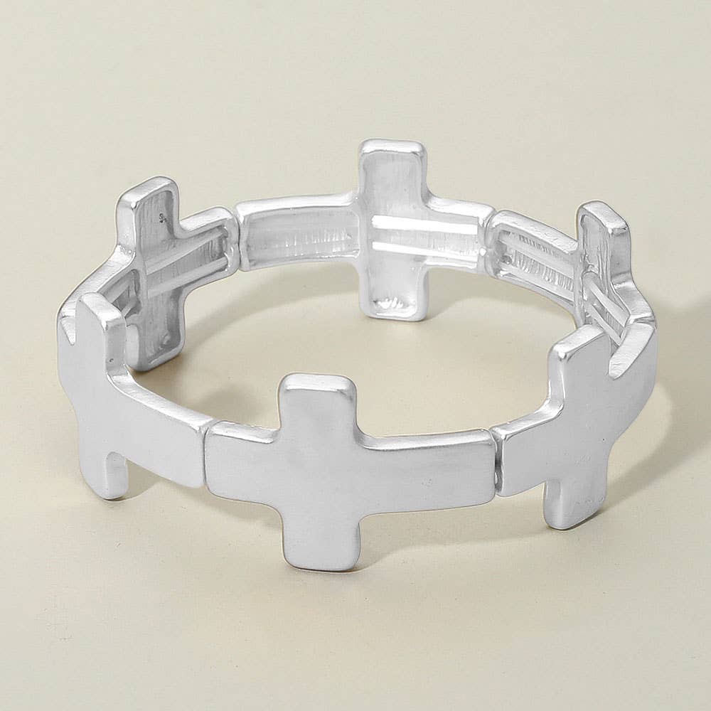 Worn Metal Cross Stretch Bracelet